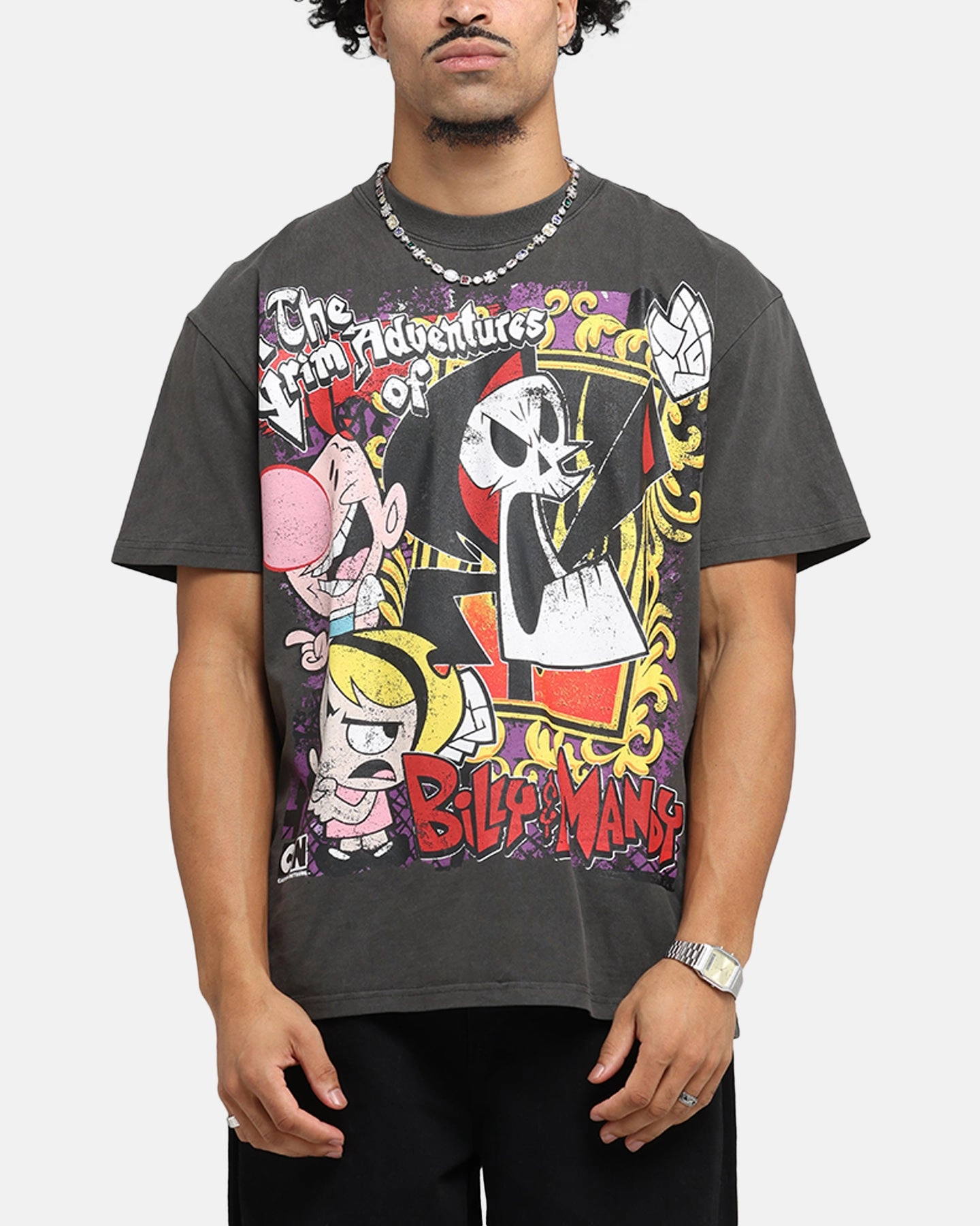 Chill Wear Comfy Layering American Thrift X Cartoon Network Grim Adventures Heavy T-Shirt Black Wash
