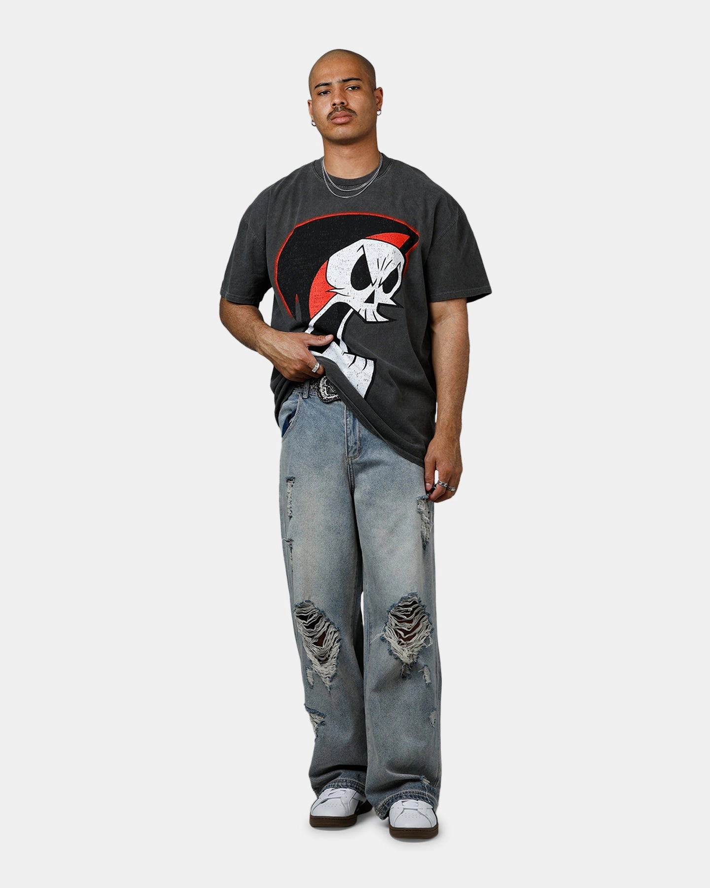 American Thrift X Cartoon Network Grim Heavyweight Vintage T-Shirt Black Wash Quick Dry Fabric