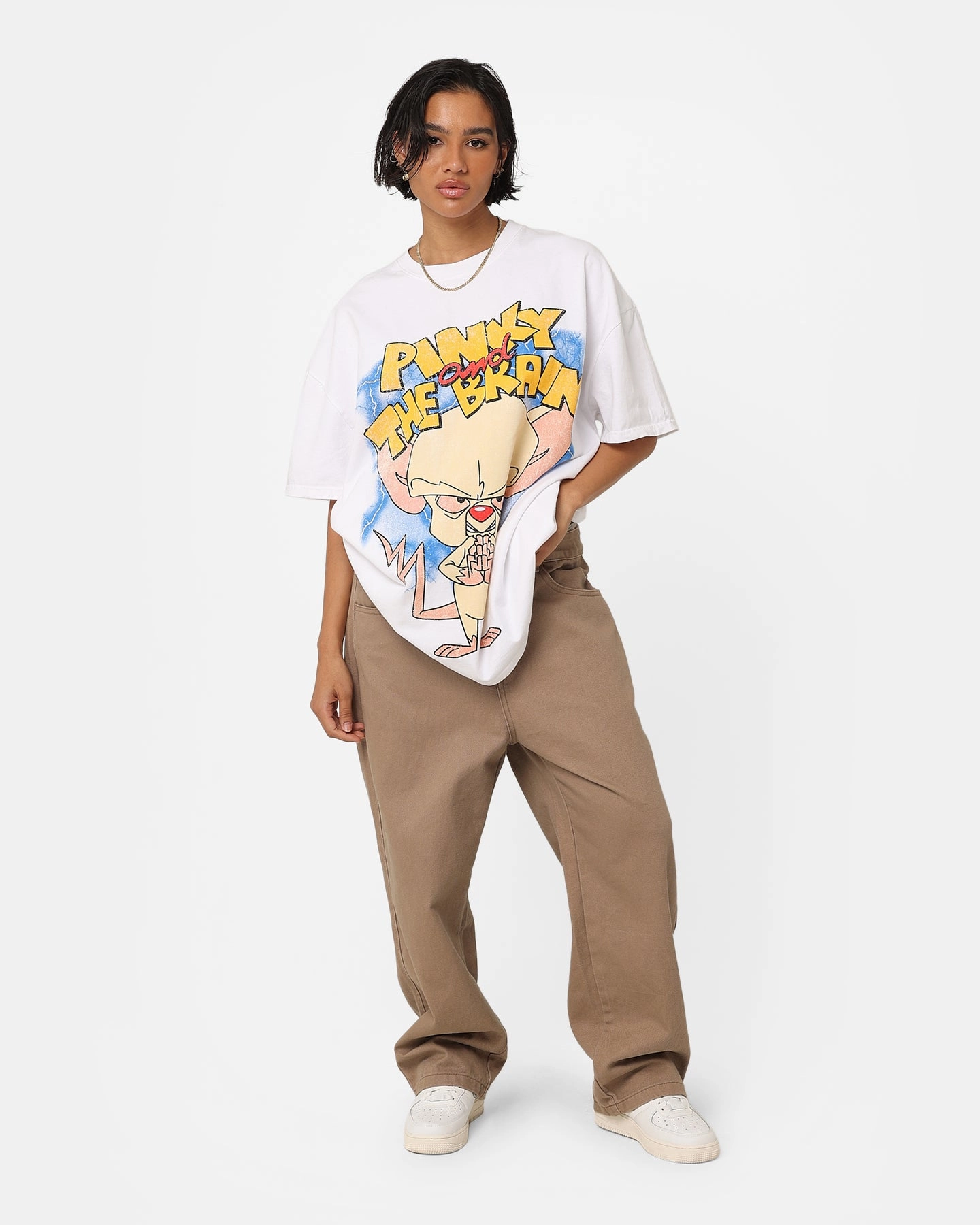 American Thrift X Cartoon Network Pinky & The Brain Heavyweight Vintage T-Shirt White Smooth Jersey Texture