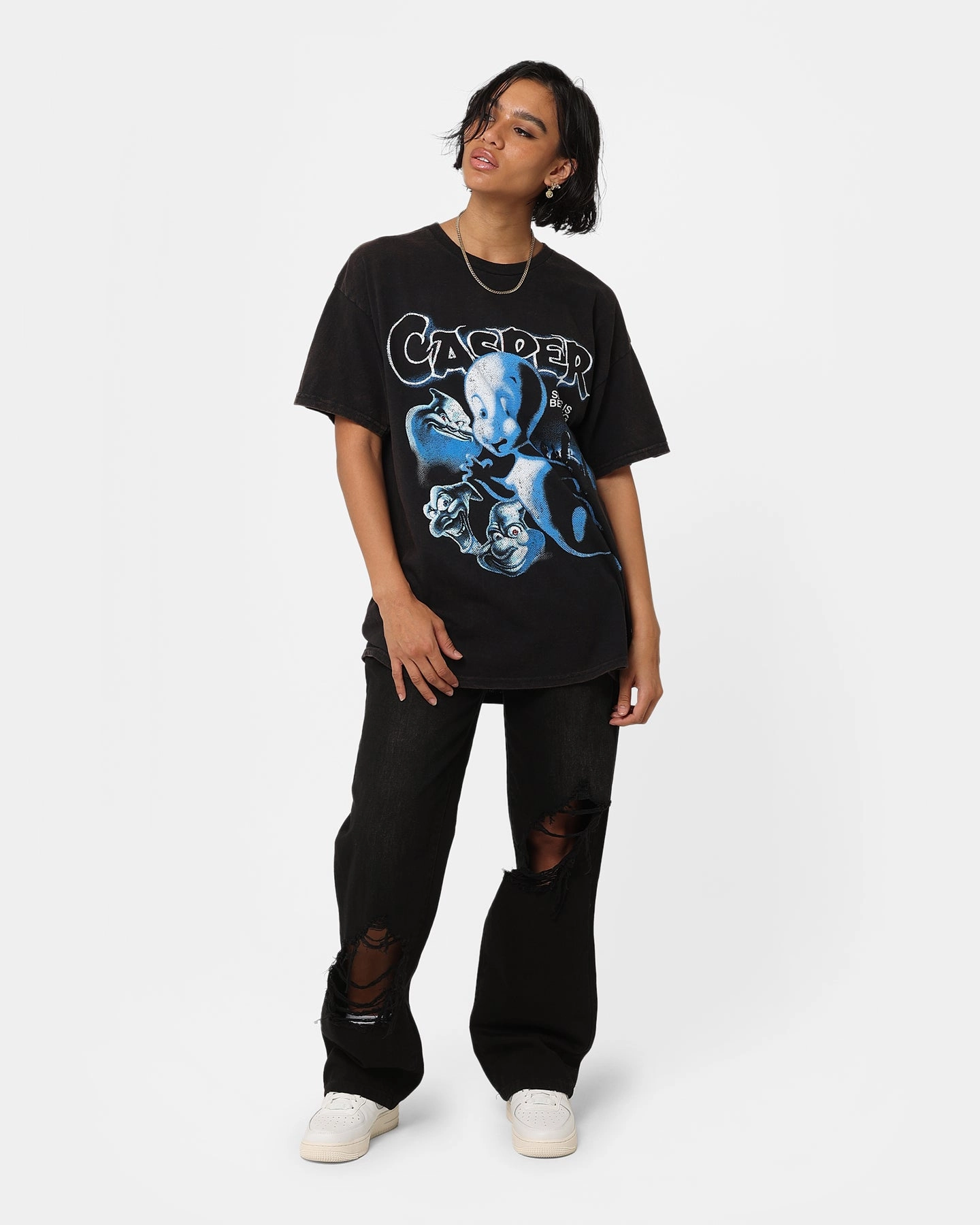American Thrift X Casper Casper Vintage T-Shirt Black Wash City Fashion Look Simple Wear