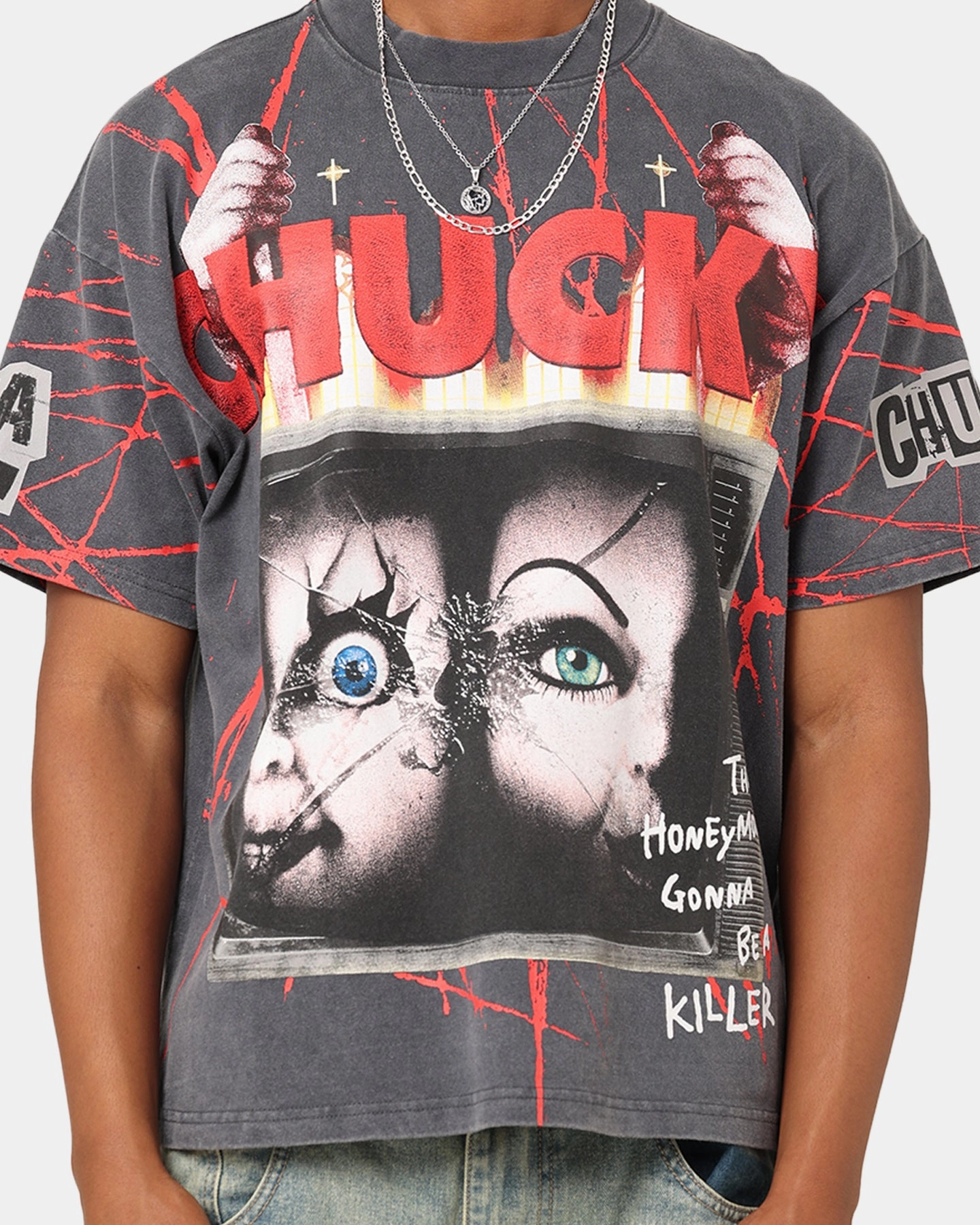Casual and cool simple design American Thrift X Chucky Colossal T-Shirt Black Wash