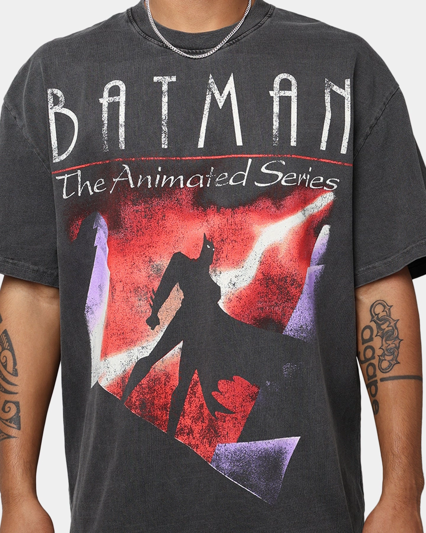 American Thrift X DC Batman The Animated Series Heavyweight Vintage T-Shirt Washed Black Cool Layering