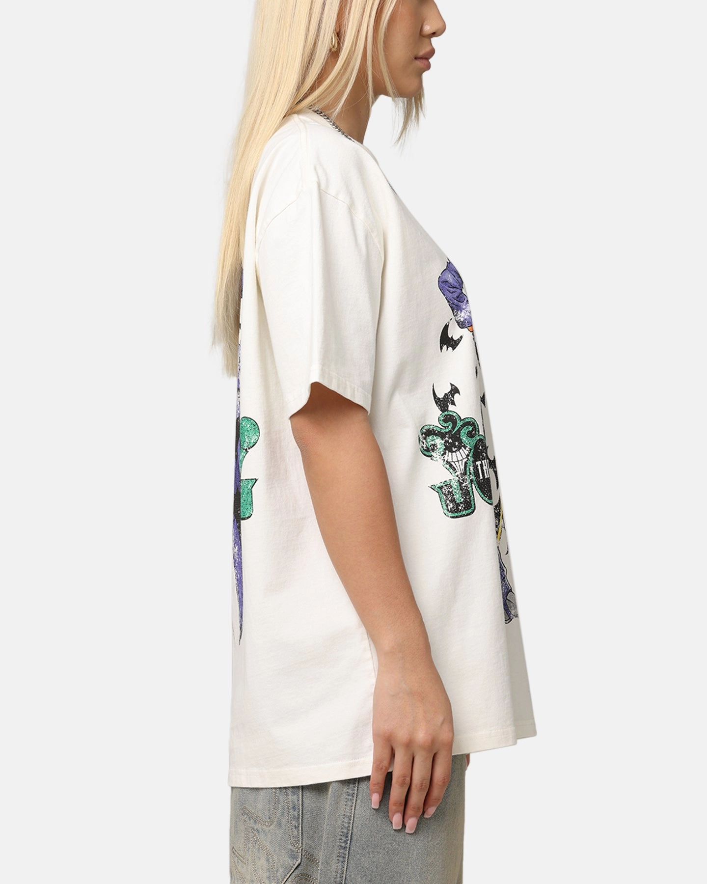 American Thrift X DC Batman The Joker Cane Heavy T-Shirt Off White Quick Fit Classic Crew Neck