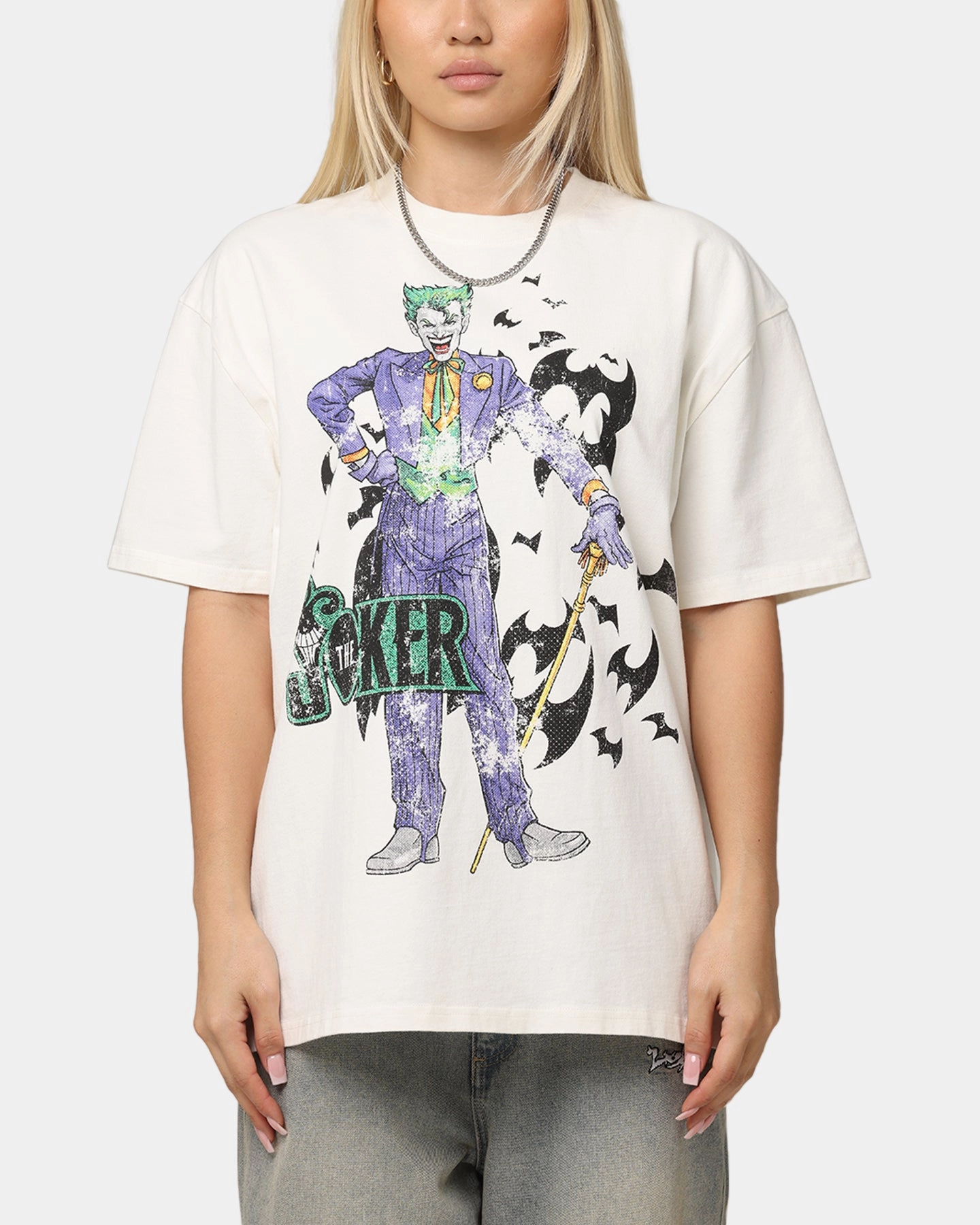 Active Outfit American Thrift X DC Batman The Joker Cane Heavy T-Shirt Off White