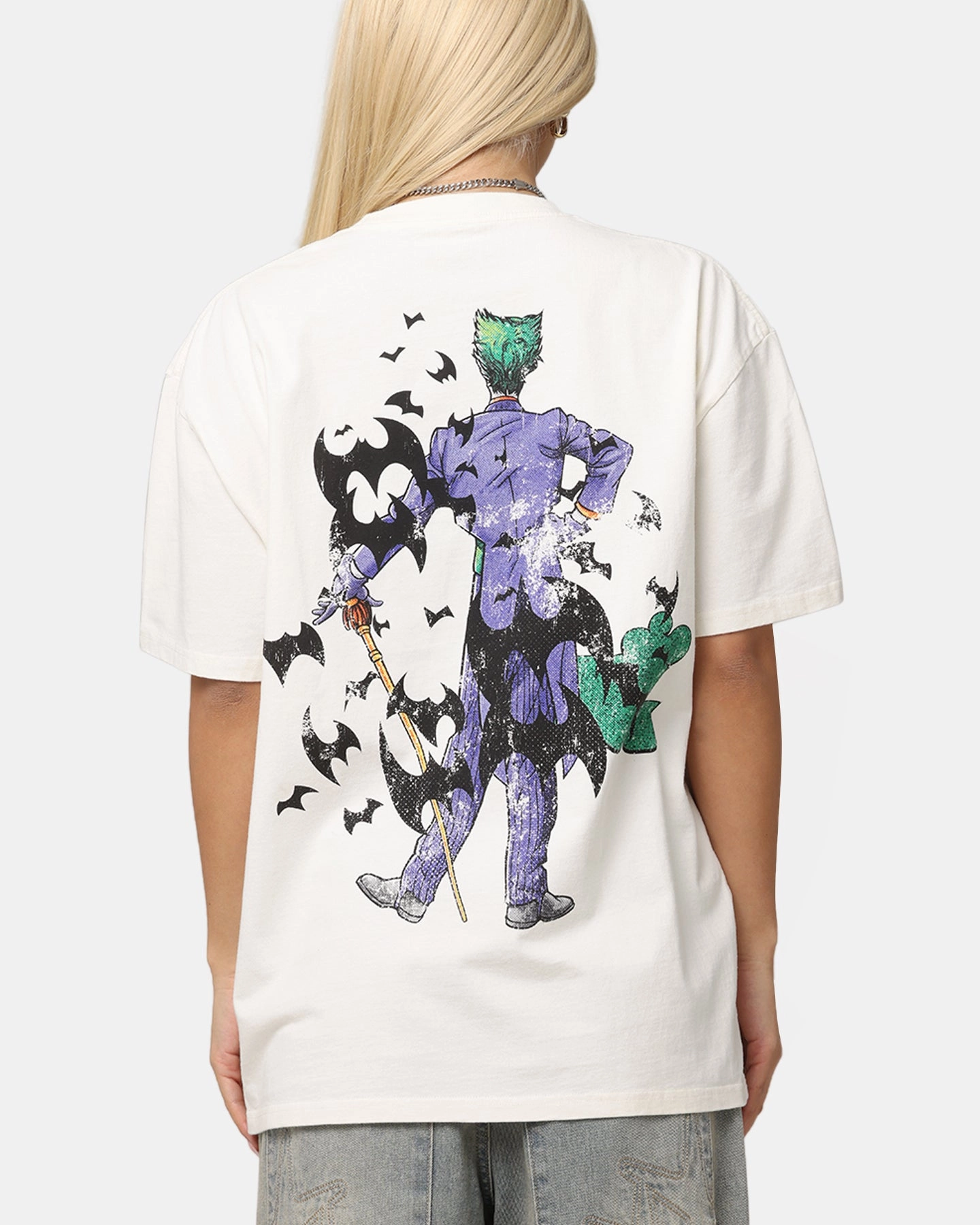 Light Trend Beach Wear American Thrift X DC Batman The Joker Cane Heavy T-Shirt Off White