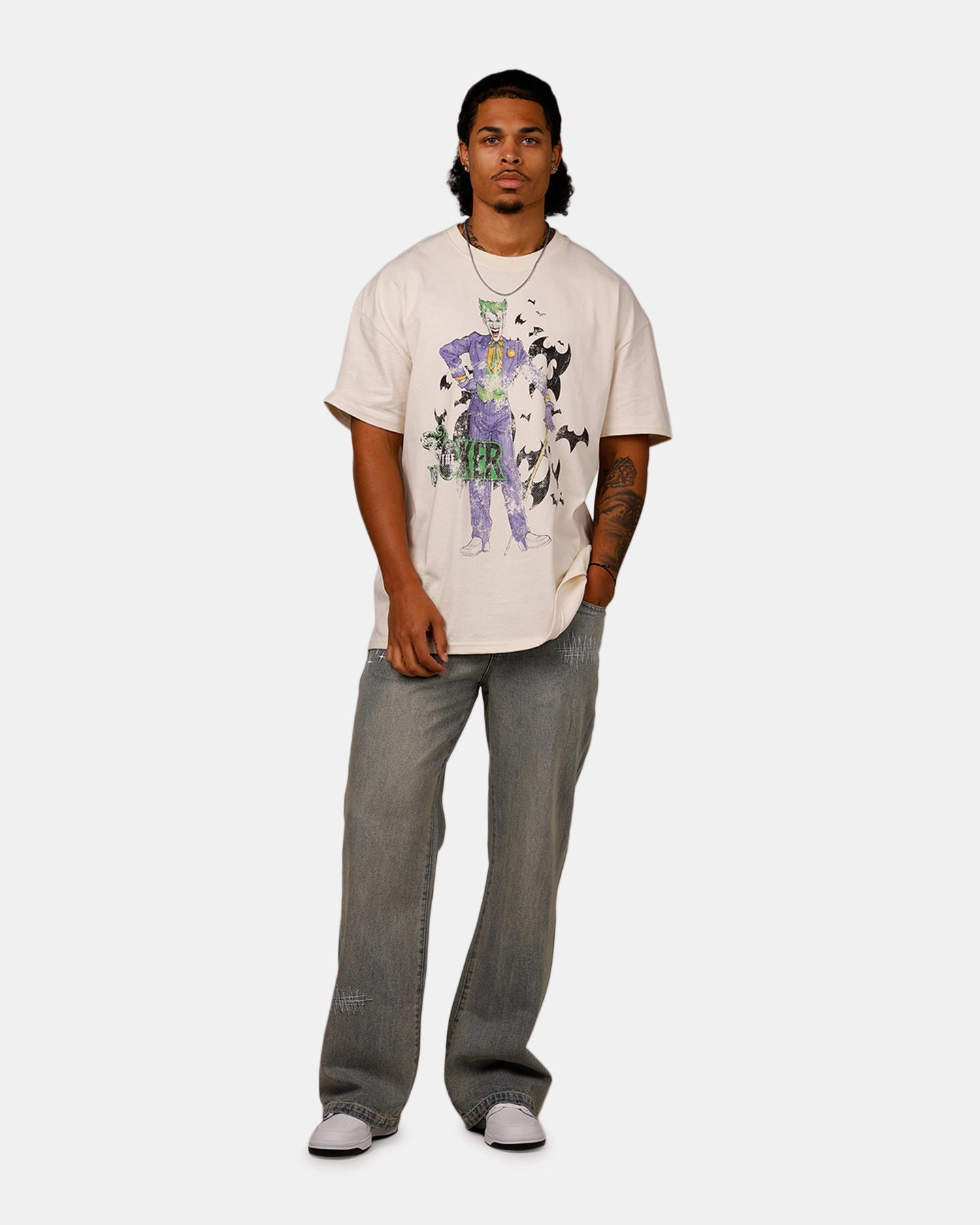 American Thrift X DC Batman The Joker Cane Heavy T-Shirt Off White High-End Quality