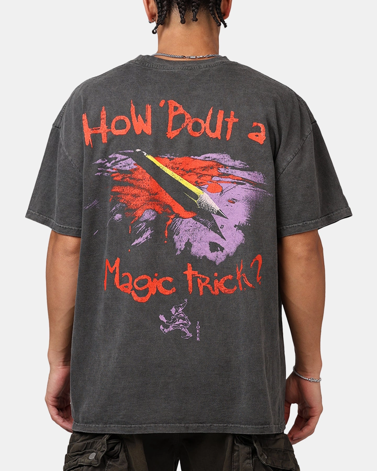 American Thrift X DC Batman The Joker Magic Trick Heavyweight T-Shirt Black Wash Fashion Layer Indoor Comfort