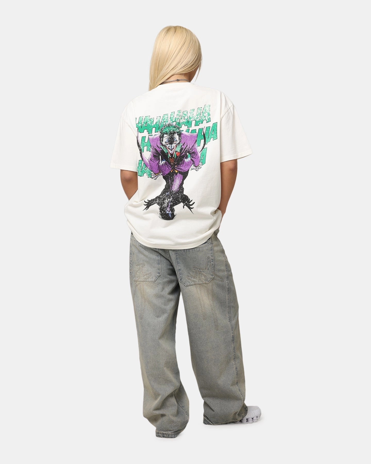 American Thrift X DC Batman The Joker Rings Heavy T-Shirt Off White Skinny Fit Active Layer