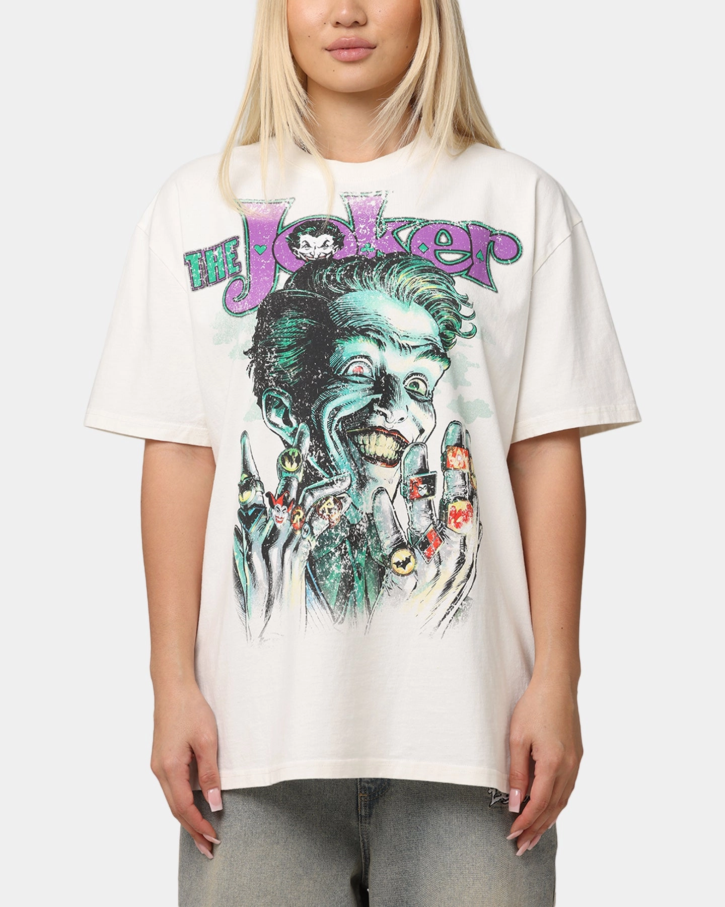 American Thrift X DC Batman The Joker Rings Heavy T-Shirt Off White Street Fashion UVProtectionFinish