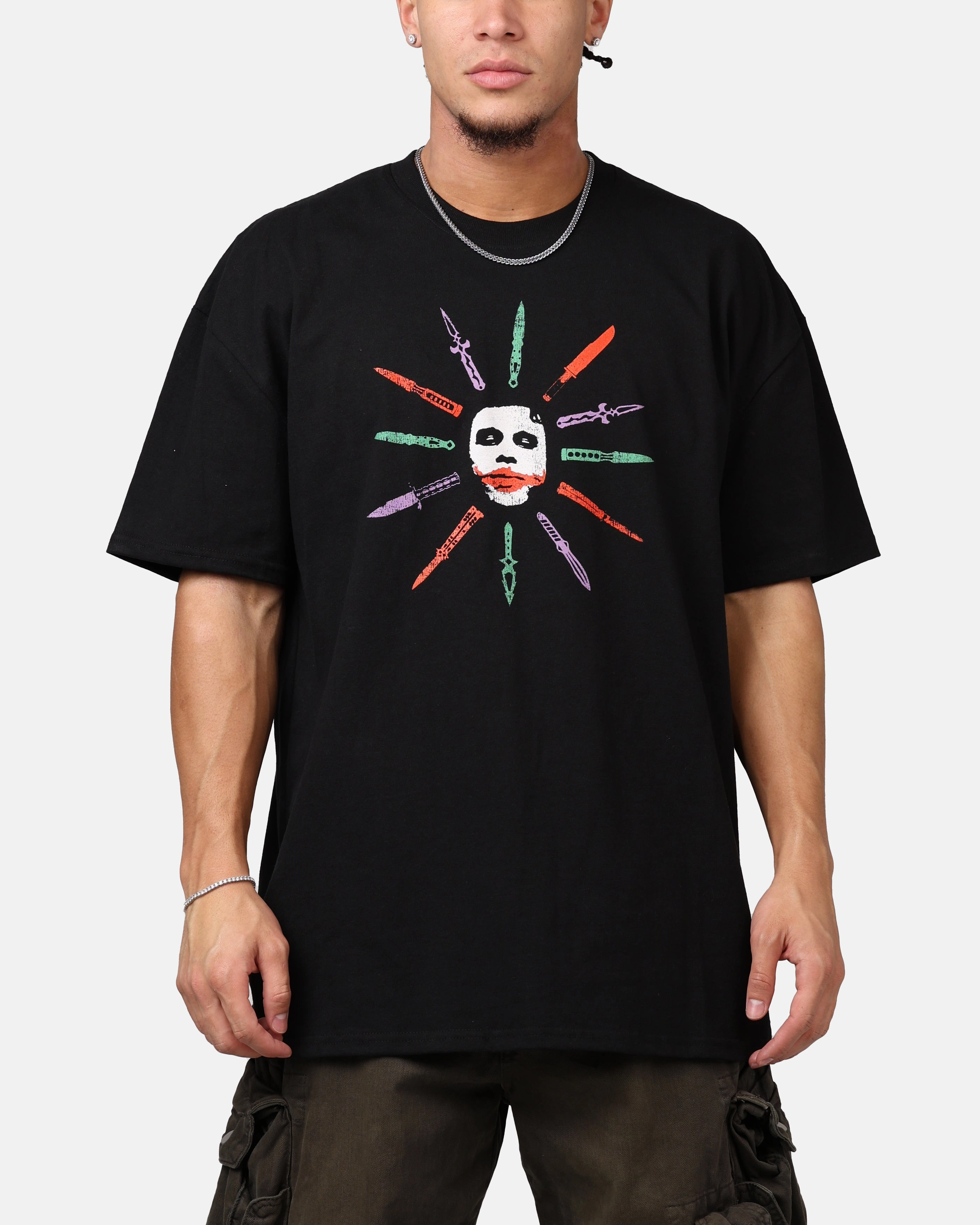American Thrift X DC Batman The Joker Scars Heavyweight T-Shirt Black V neck style