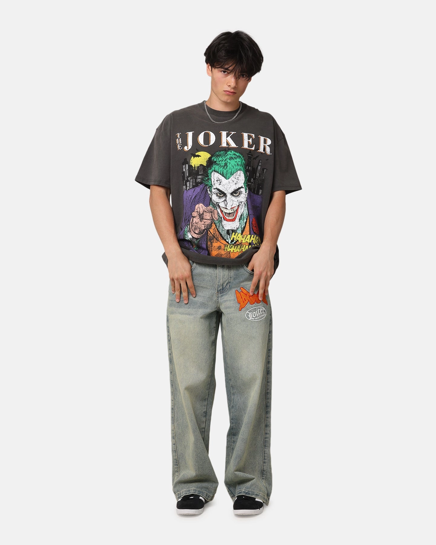 American Thrift X DC Batman The Joker Vote For Me Heavyweight T-Shirt Black Wash Trendy Comfort Fit