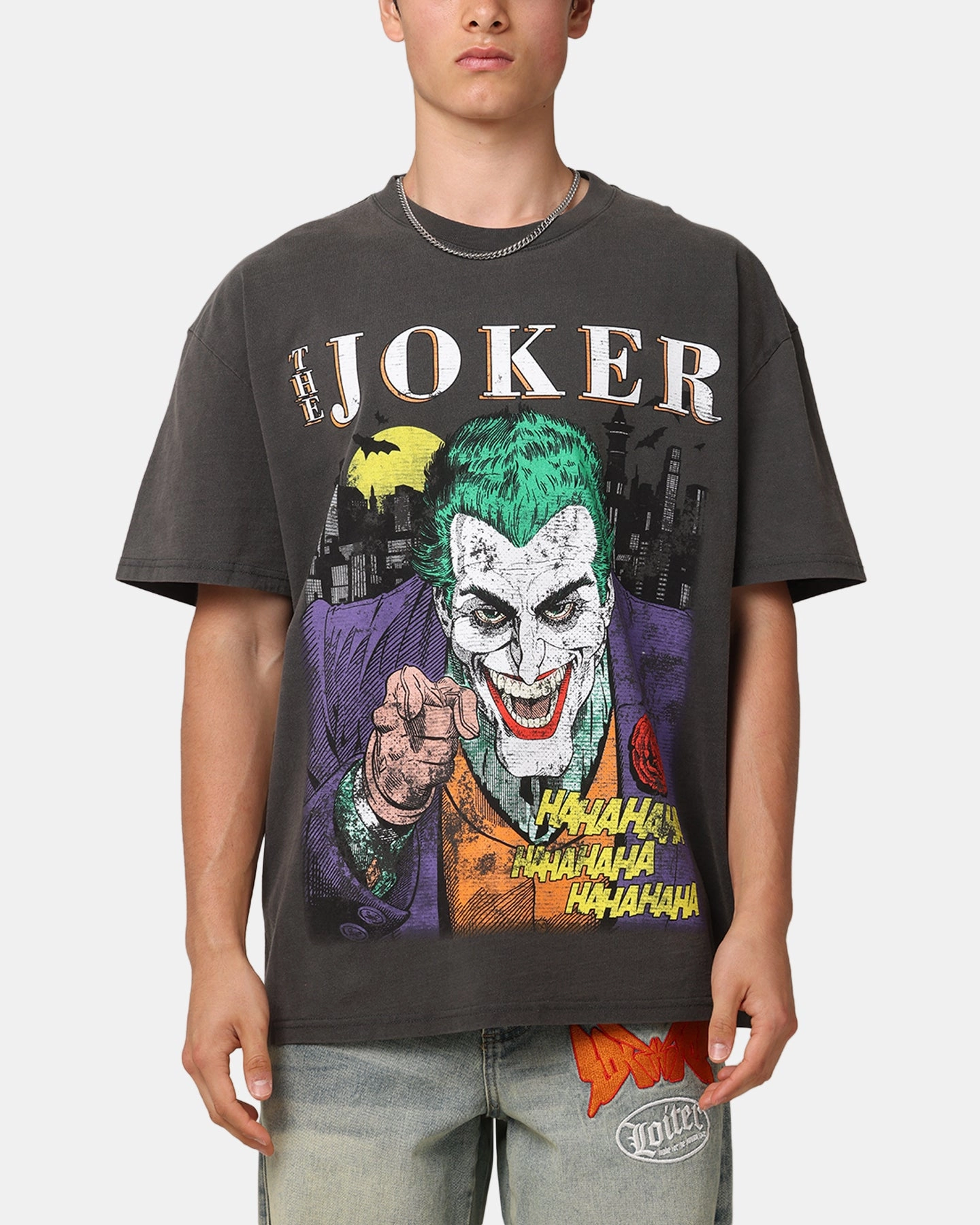 Comfortable Look Comfy Casual Wear American Thrift X DC Batman The Joker Vote For Me Heavyweight T-Shirt Black Wash