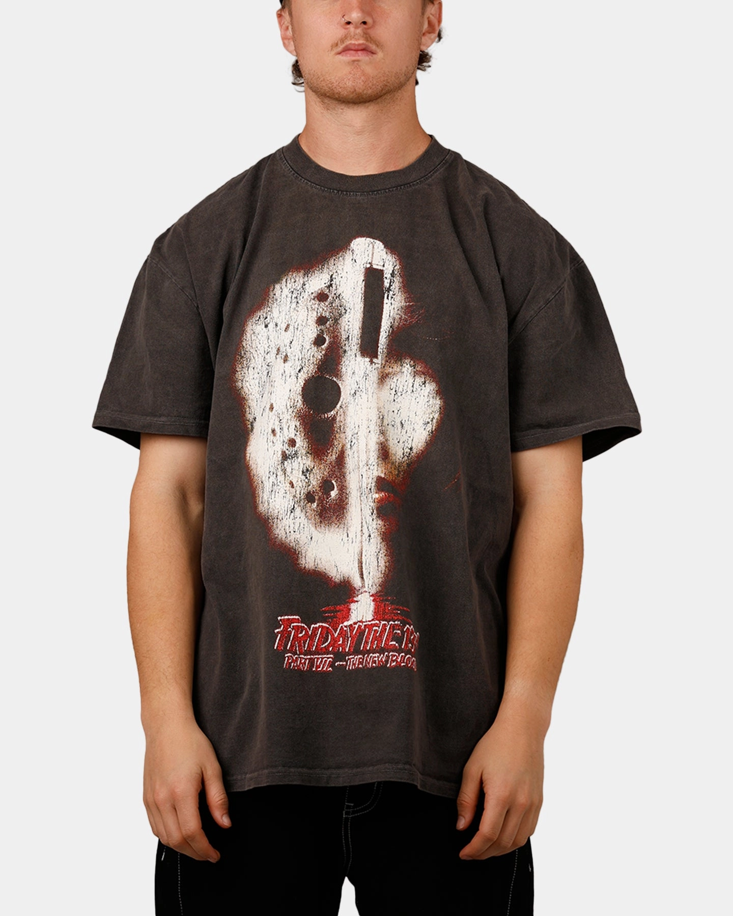 American Thrift X Friday The 13th Part VII 'Horror Classics' The New Blood Heavyweight T-Shirt Black Wash Chic and Cozy Wear Essential Wear