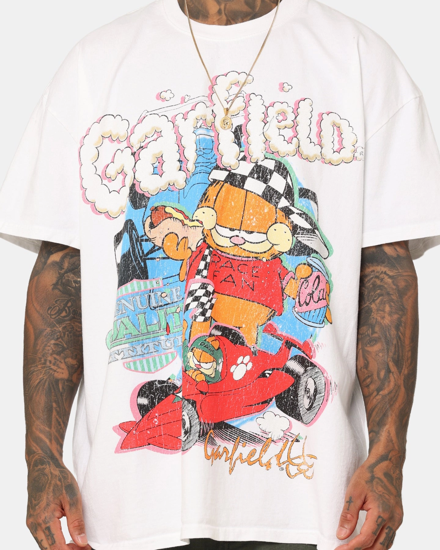 Comfortable fit American Thrift X Garfield Race Heavyweight T-Shirt White