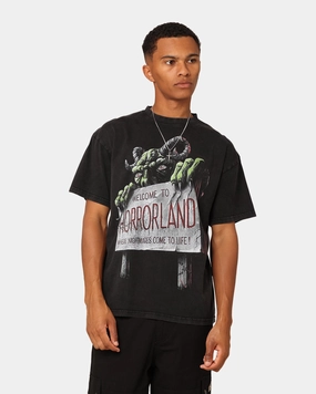 American Thrift X Goosebumps Horror Land Vintage T-Shirt Black Wash Button Down Soft and Light
