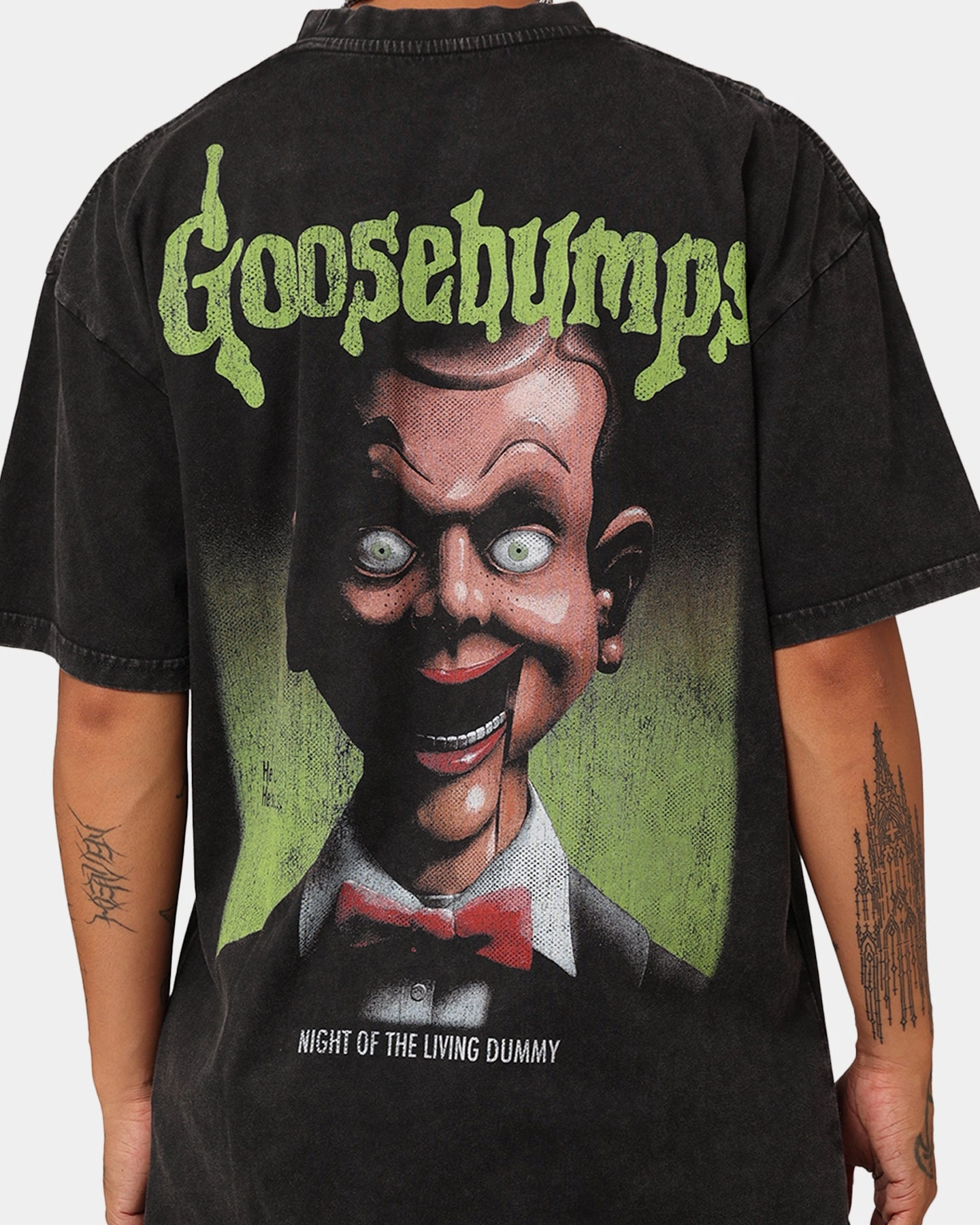 American Thrift X Goosebumps Living Dummy Vintage T-Shirt Black Wash Elegant and Relaxed Heathered Texture