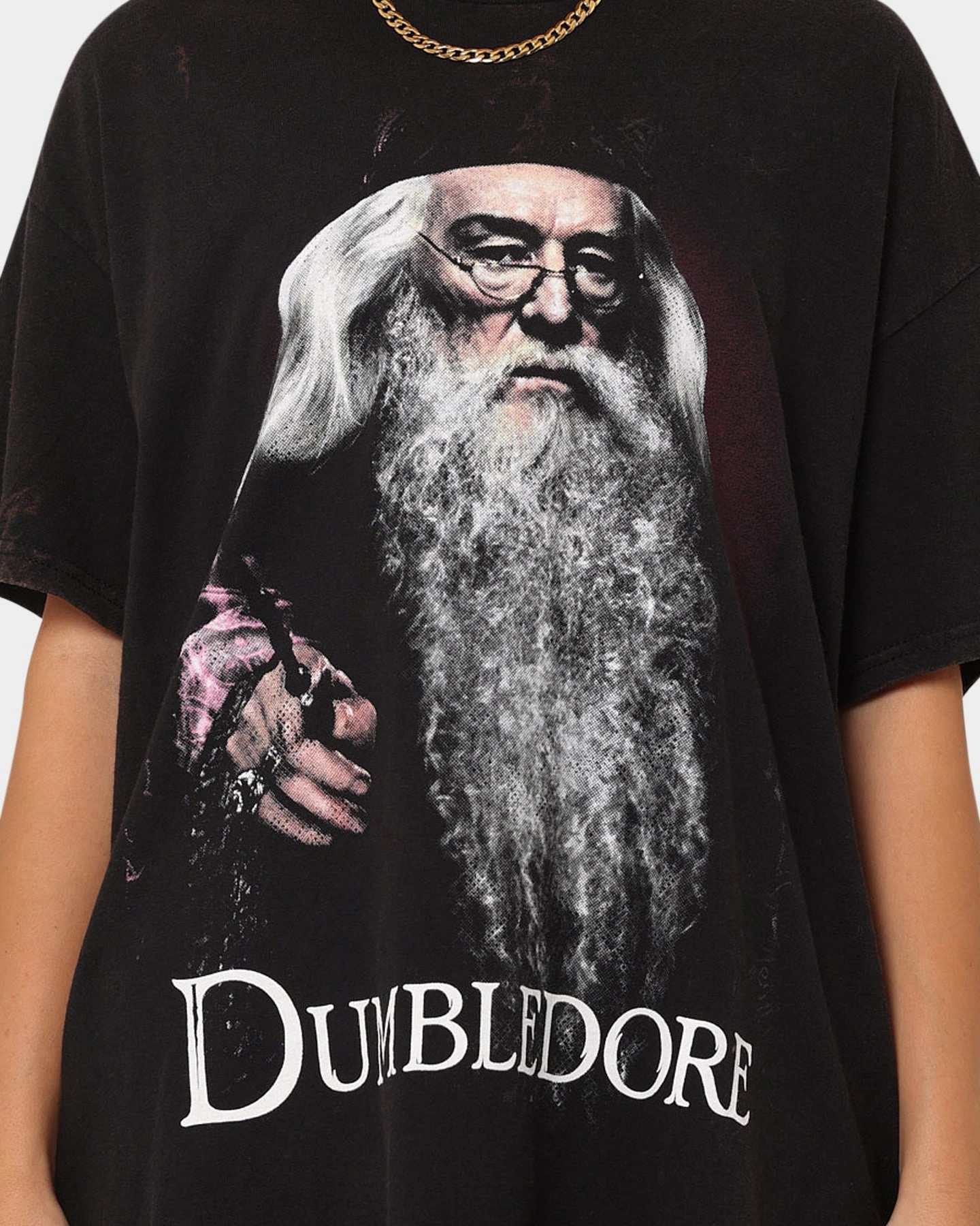 Chic Comfort Wear American Thrift X Harry Potter Dumbledore Vintage T-Shirt Black Wash