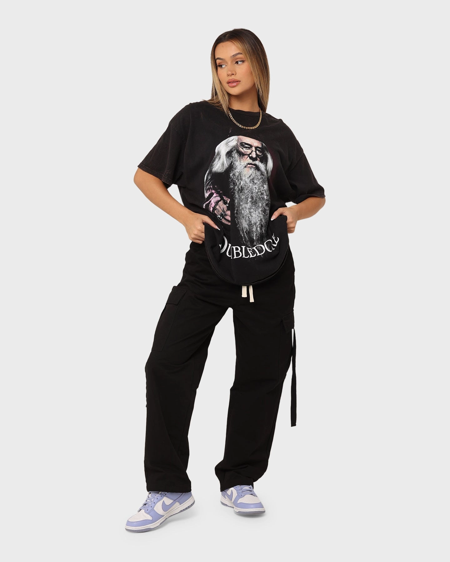 Summer Casual Cozy Vibes American Thrift X Harry Potter Dumbledore Vintage T-Shirt Black Wash