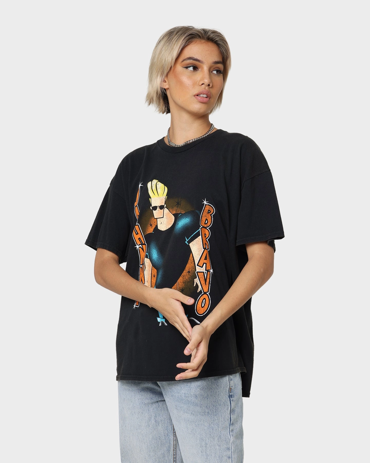 Cool and casual baby shower American Thrift X Johnny Bravo Man, I'm Pretty Vintage T-Shirt Black Wash