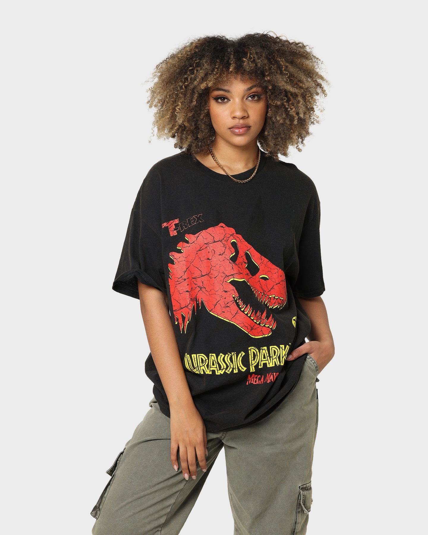 Essential Layer Vintage Look American Thrift X Jurassic Park Mega Mayhem Vintage T-Shirt Black Wash