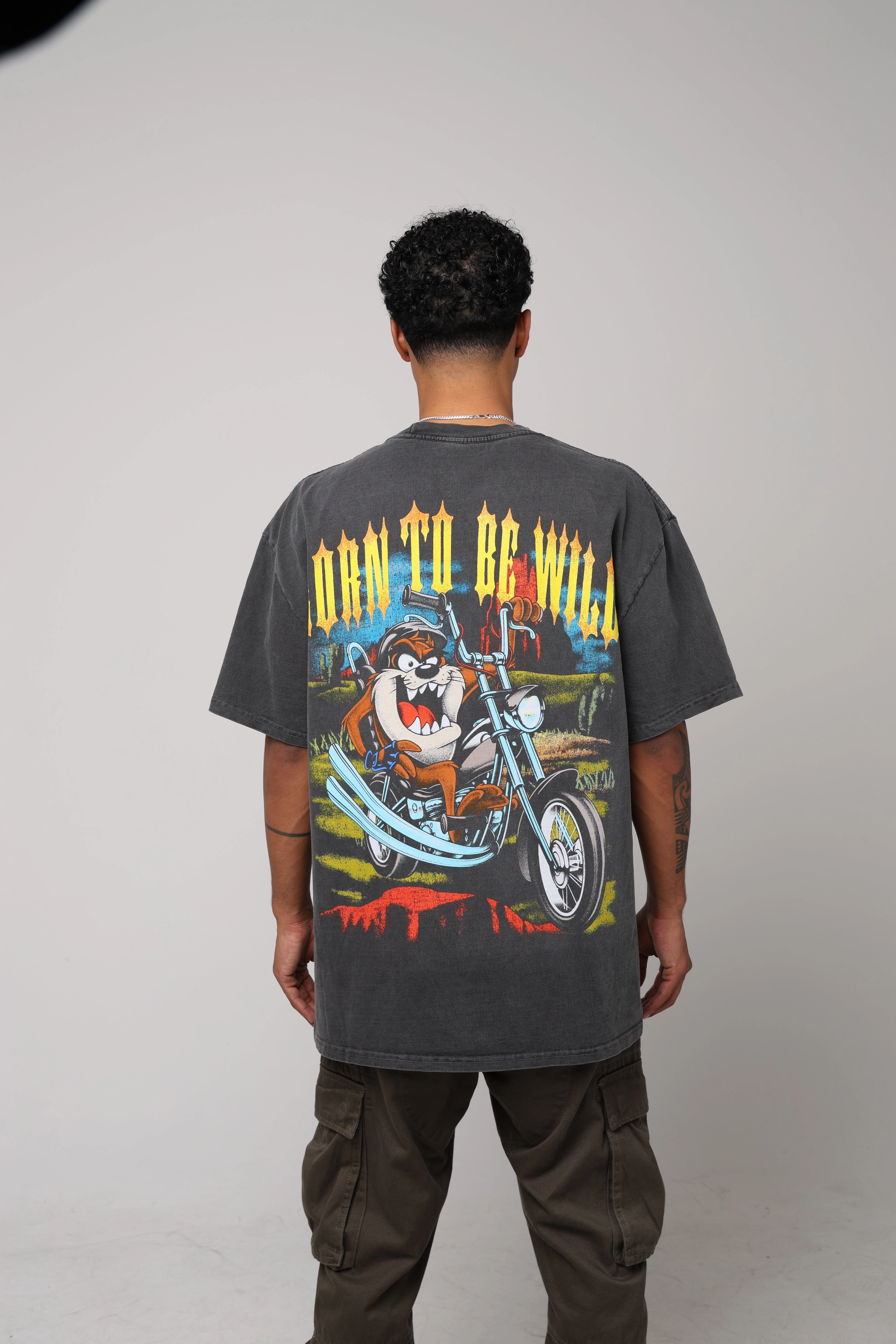 Smart Outfit American Thrift X Looney Tunes Taz Motorcycles Heavyweight Vintage T-Shirt Black Wash