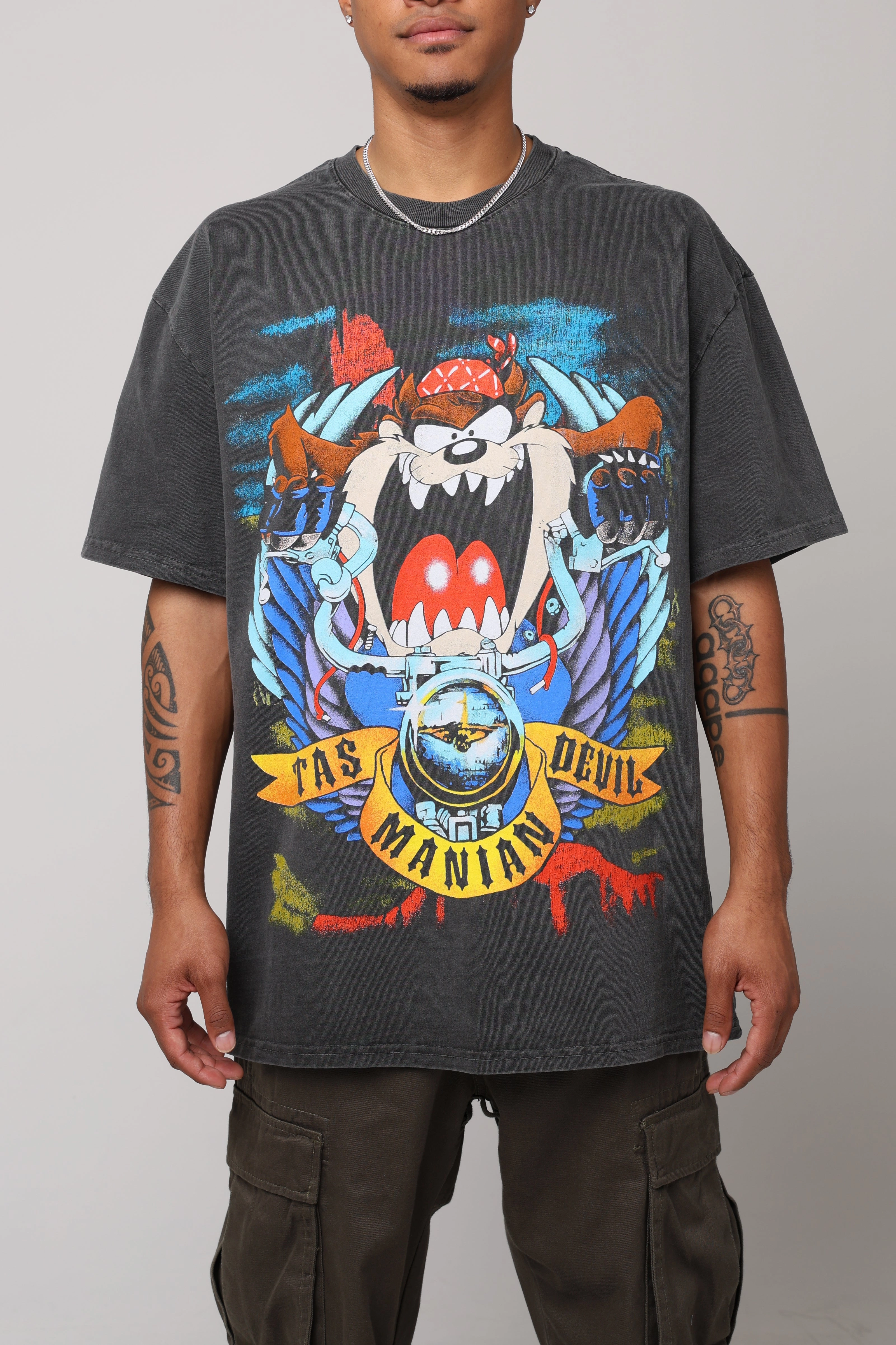 Everyday Look American Thrift X Looney Tunes Taz Motorcycles Heavyweight Vintage T-Shirt Black Wash