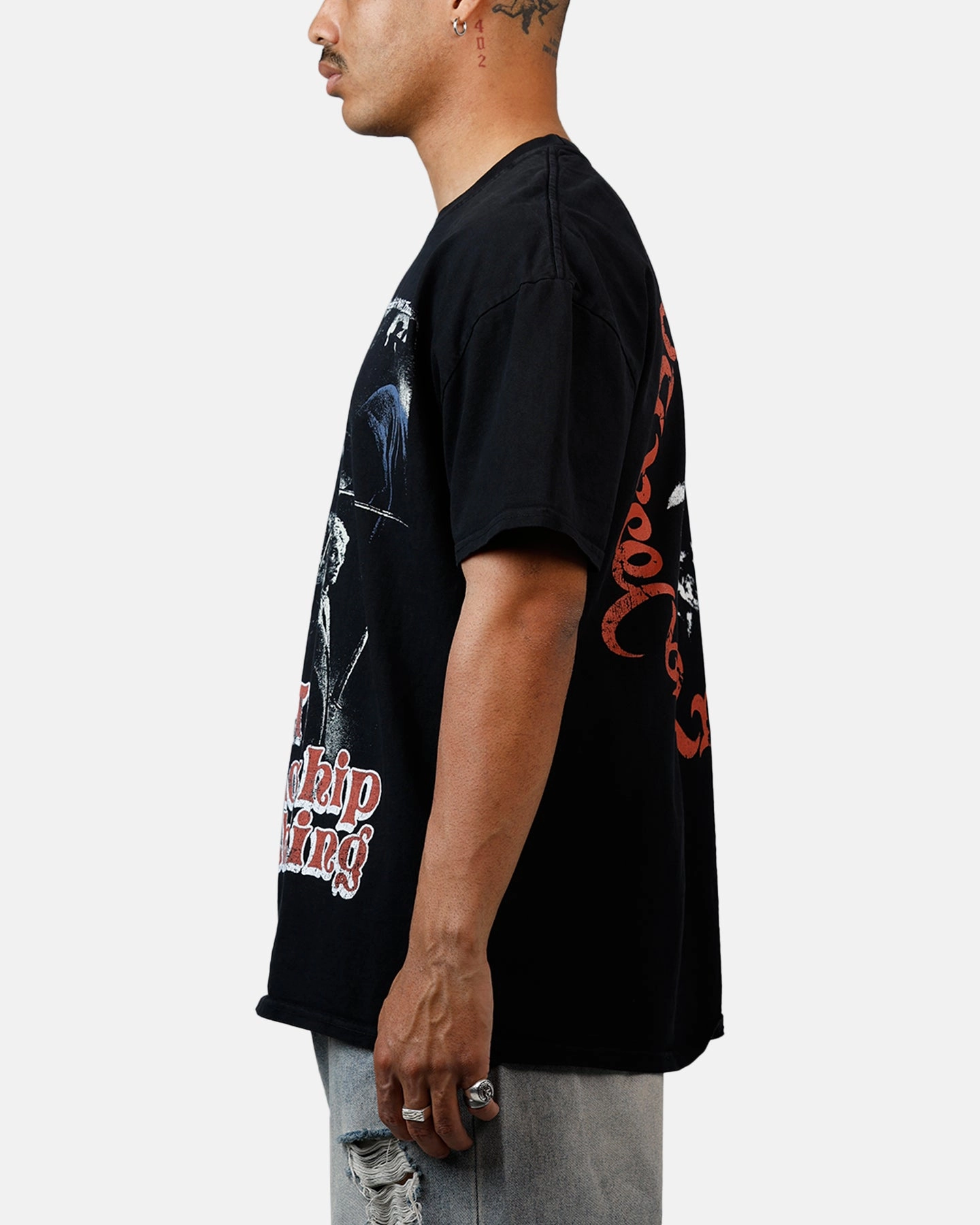 American Thrift X Lord Of The Rings Fellowship Heavyweight T-Shirt Black Subtle Embroidery Versatile Fit
