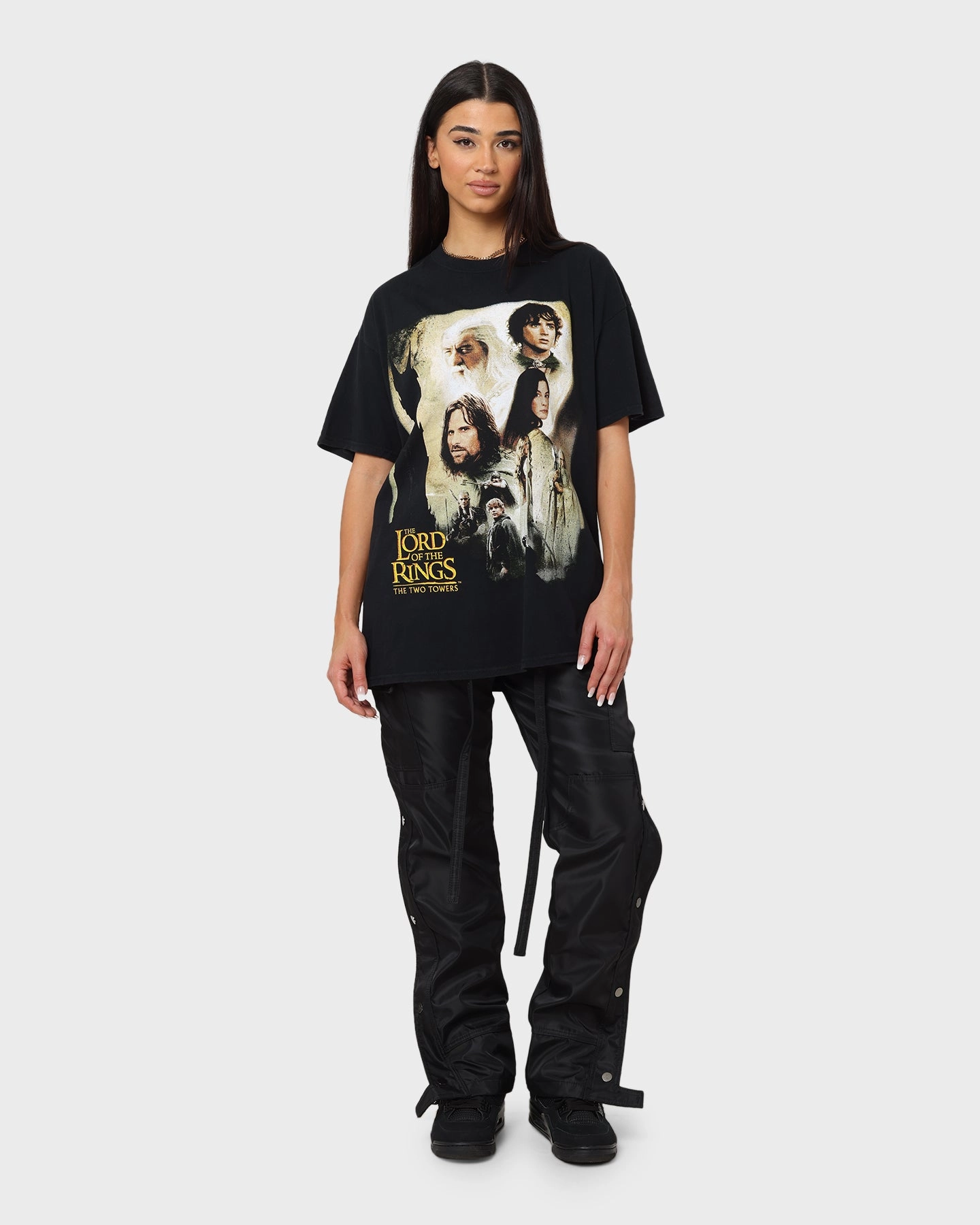 right size GarmentDyedTexture American Thrift X Lord Of The Rings The Two Towers Poster Vintage T-Shirt Washed Black