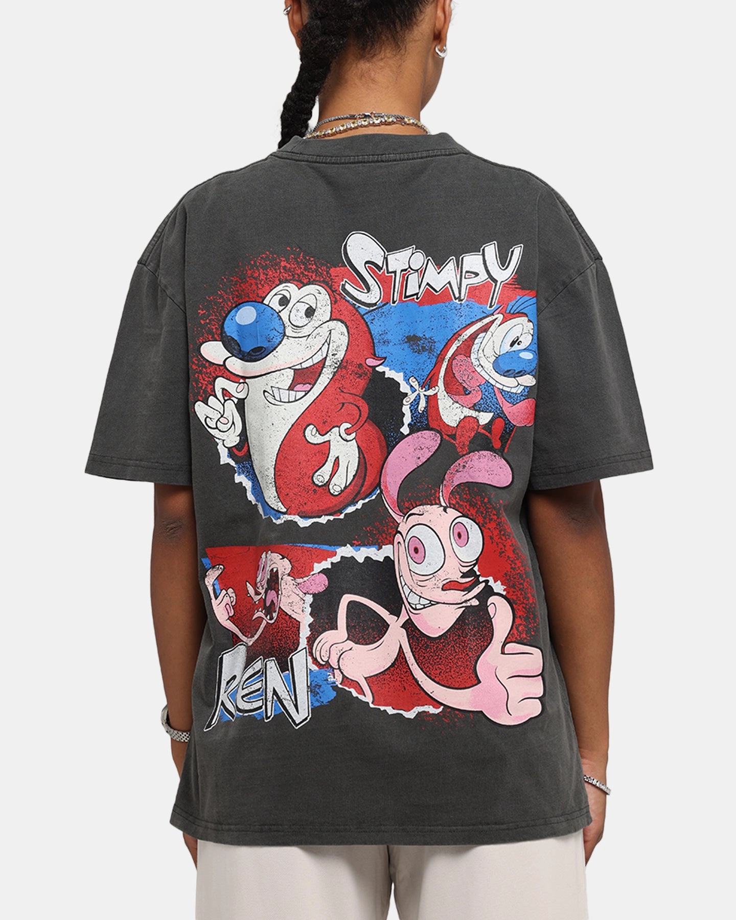Smooth Neckline Minimalist Style American Thrift X Nickelodeon Ren And Stimpy Heavy T-Shirt Black Wash