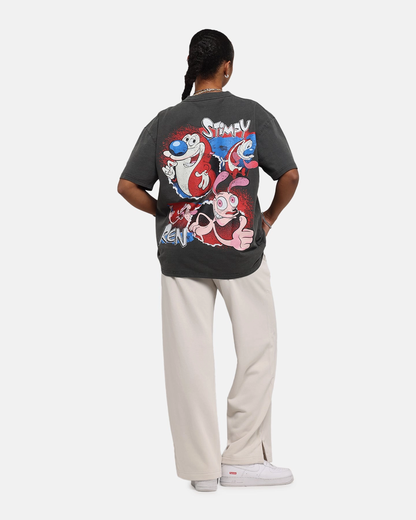 Non Irritating Seams American Thrift X Nickelodeon Ren And Stimpy Heavy T-Shirt Black Wash
