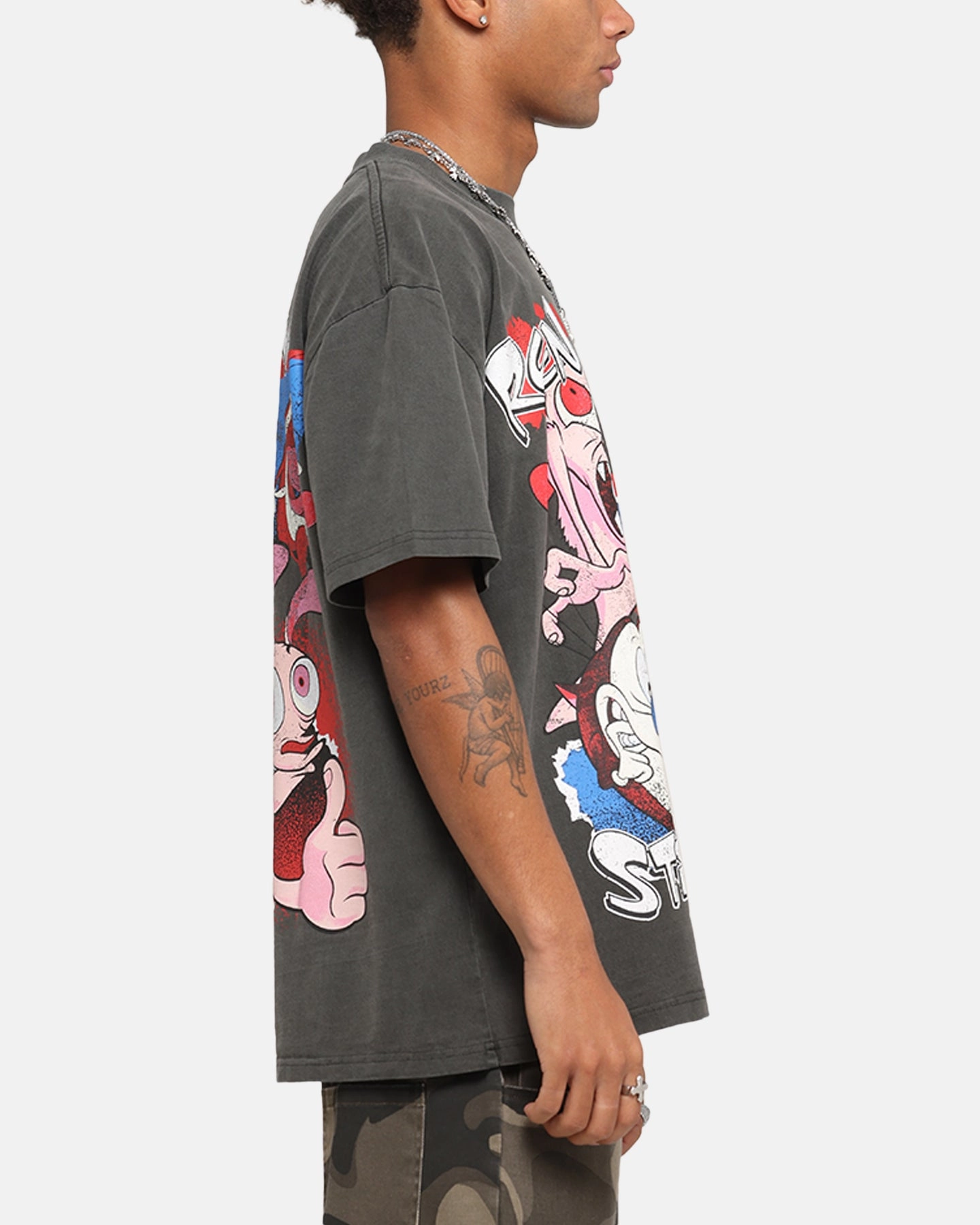 American Thrift X Nickelodeon Ren And Stimpy Heavy T-Shirt Black Wash Relaxed Outfit Camping attire