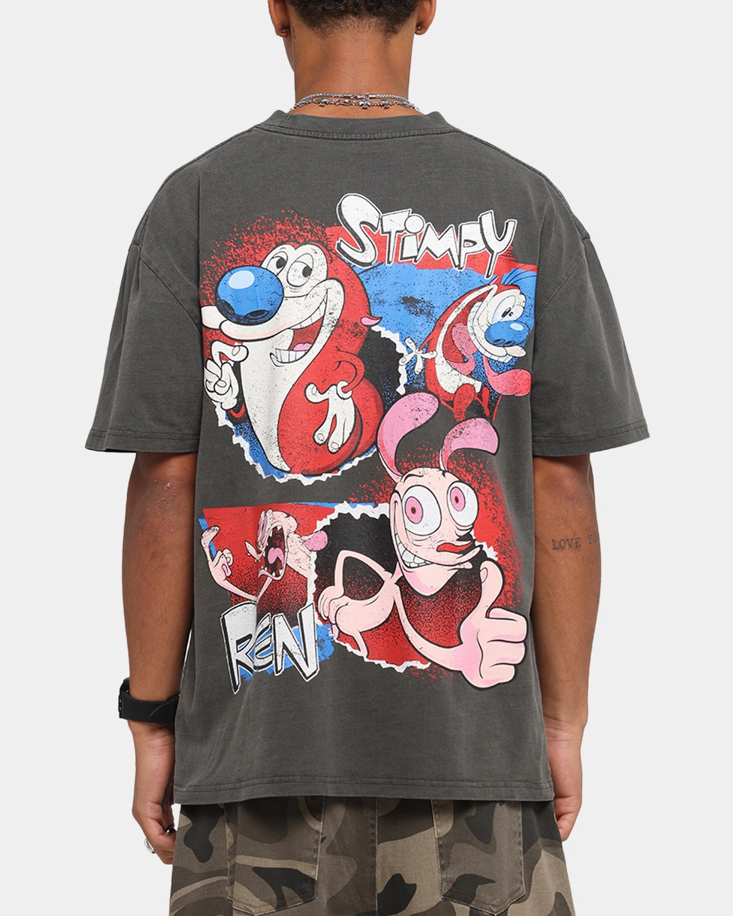 Simple Layer American Thrift X Nickelodeon Ren And Stimpy Heavy T-Shirt Black Wash