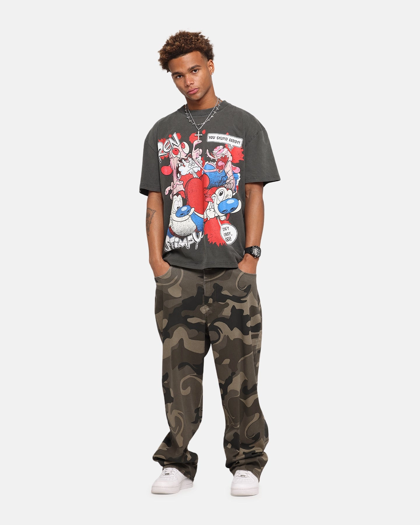 Stylish Wear Everyday apparel American Thrift X Nickelodeon Ren And Stimpy Heavy T-Shirt Black Wash