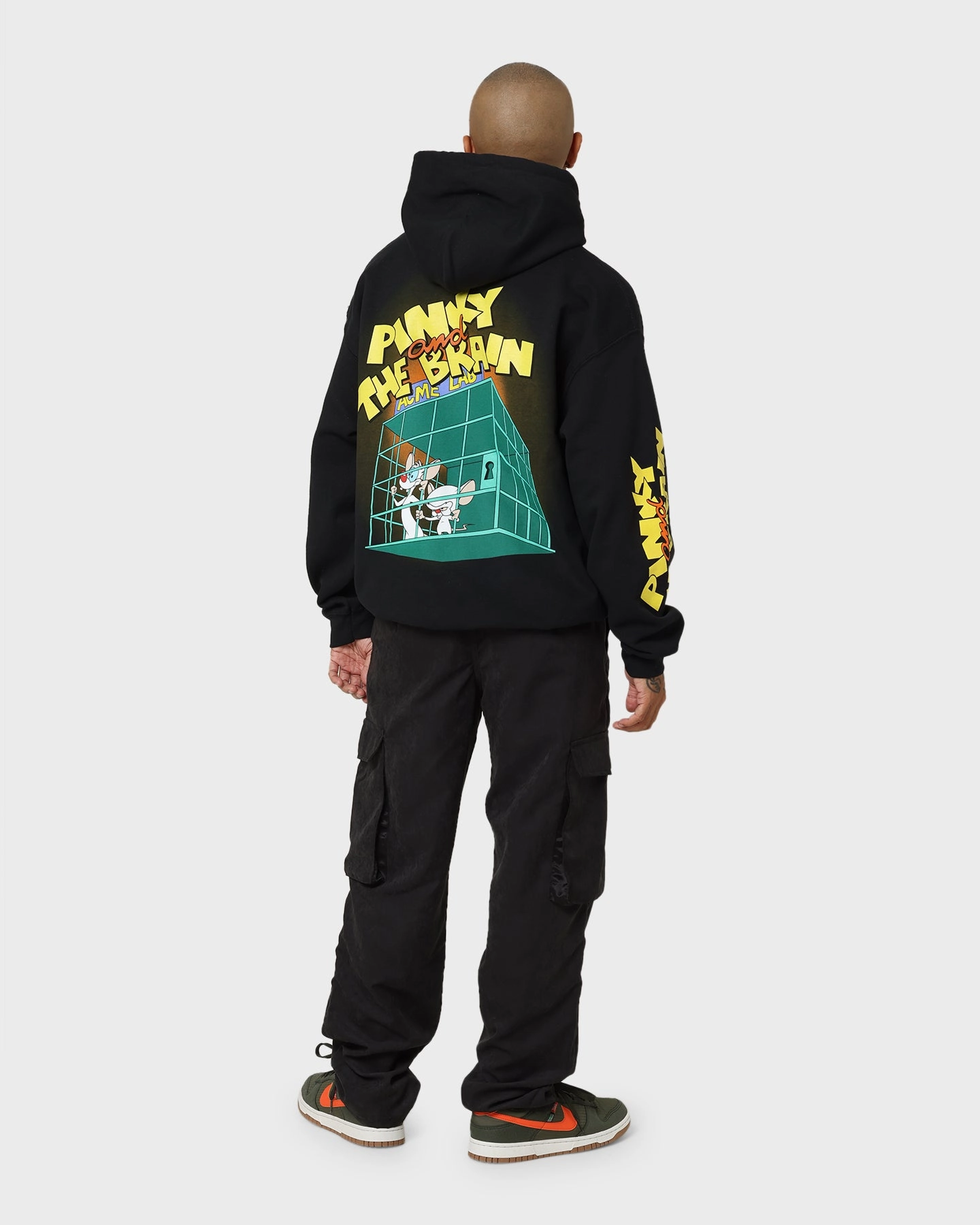American Thrift X Pinky And The Brain Pinky And The Brain Vintage Hoodie Black Wash Stretch Panels Construct