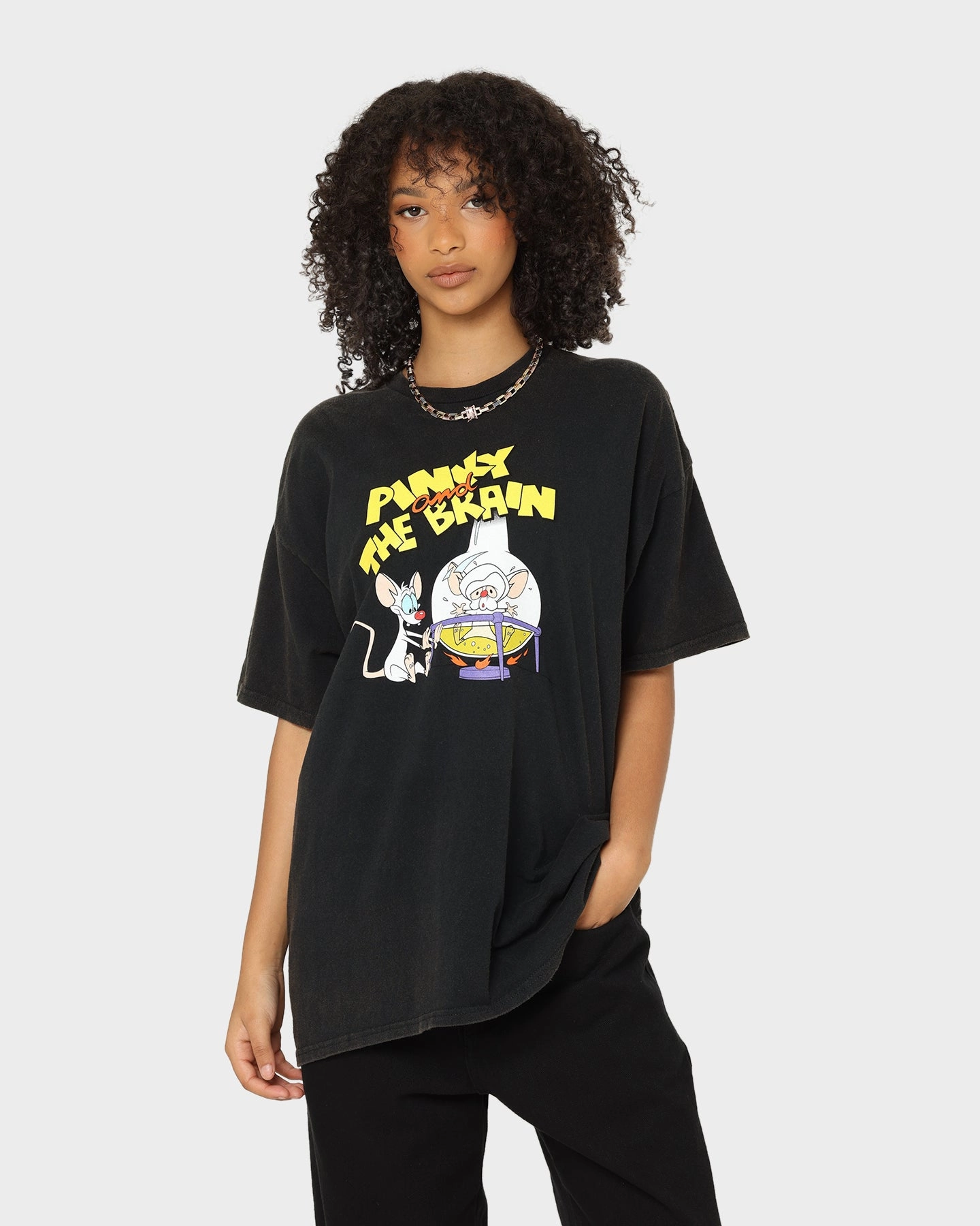 Street Comfort Style Fashion-Ready American Thrift X Pinky And The Brain Pinky And The Brain Vintage T-Shirt Black Wash