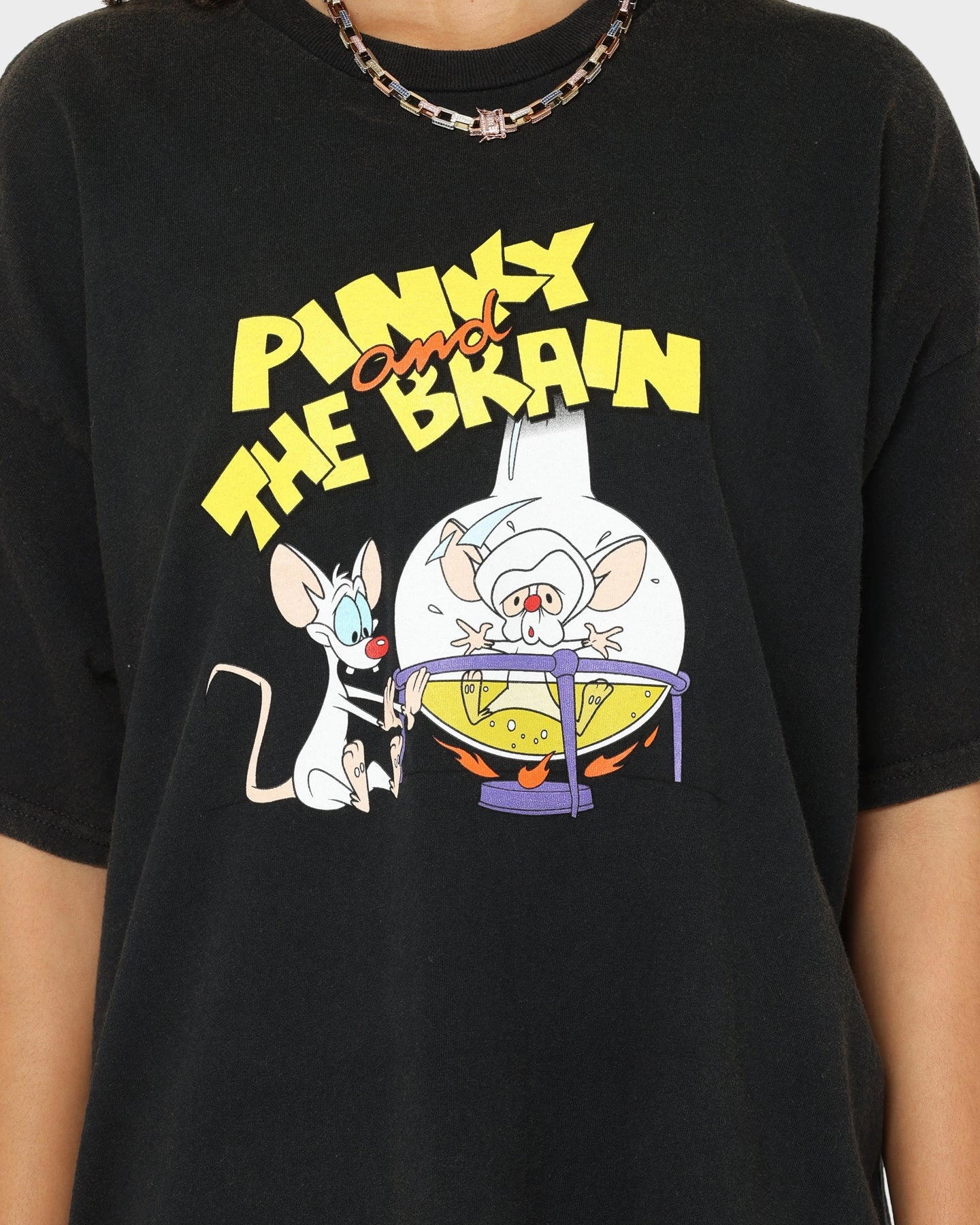 American Thrift X Pinky And The Brain Pinky And The Brain Vintage T-Shirt Black Wash Vintage authenticity Easy Layering