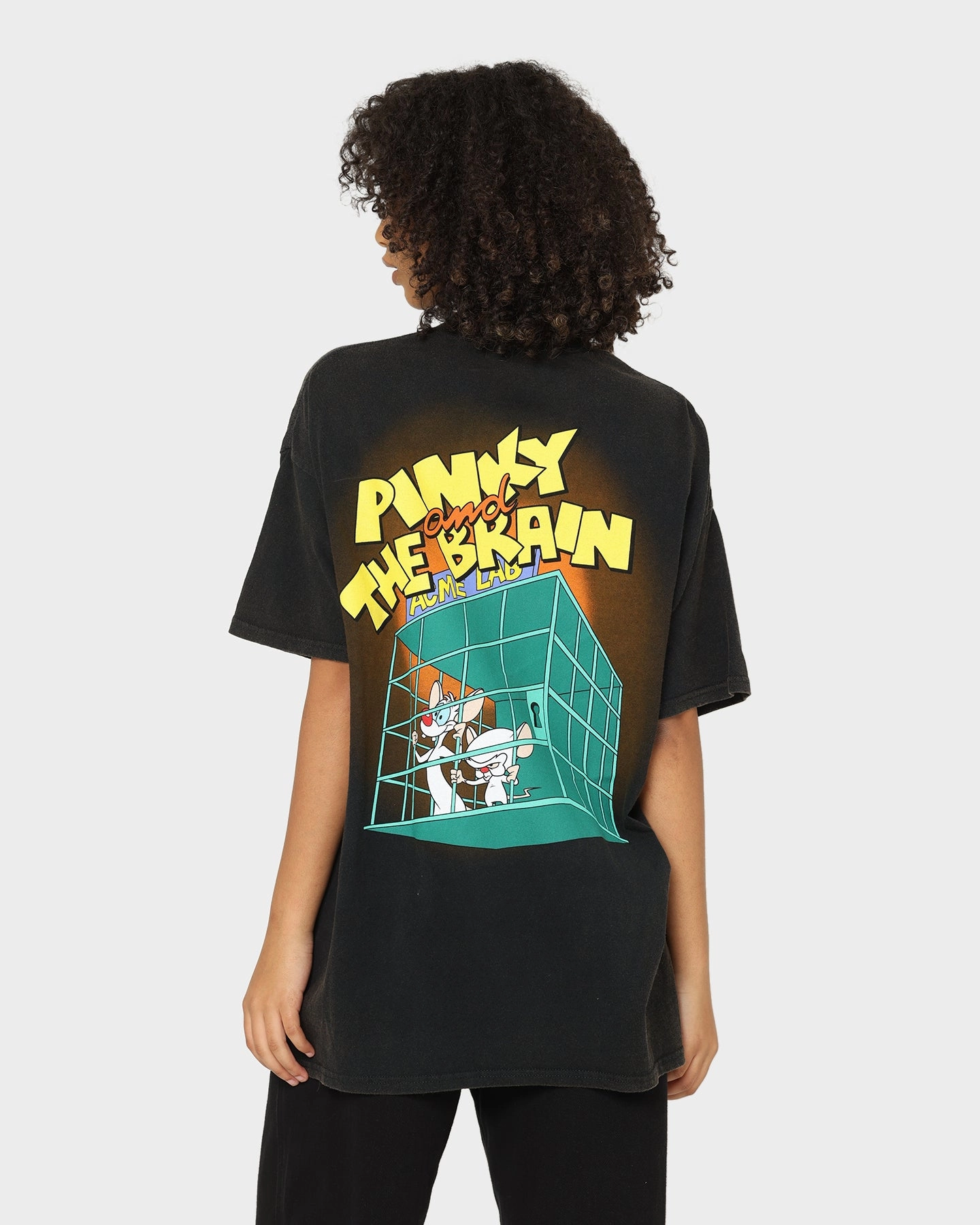 Edgy Cool and Relaxed American Thrift X Pinky And The Brain Pinky And The Brain Vintage T-Shirt Black Wash