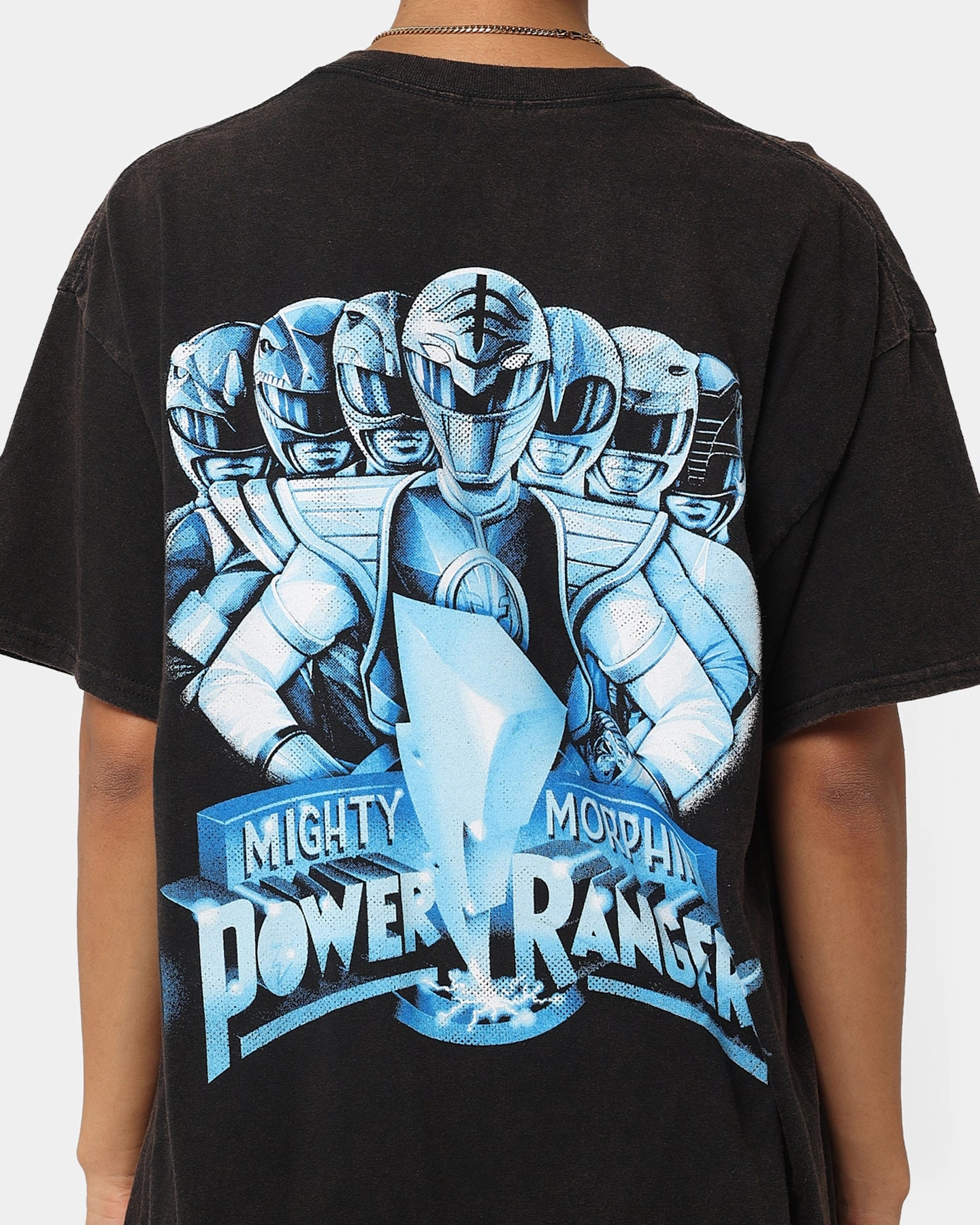 Ribbed collar Autumn Wear American Thrift X Power Rangers Mighty Morphin Vintage T-Shirt Black Wash