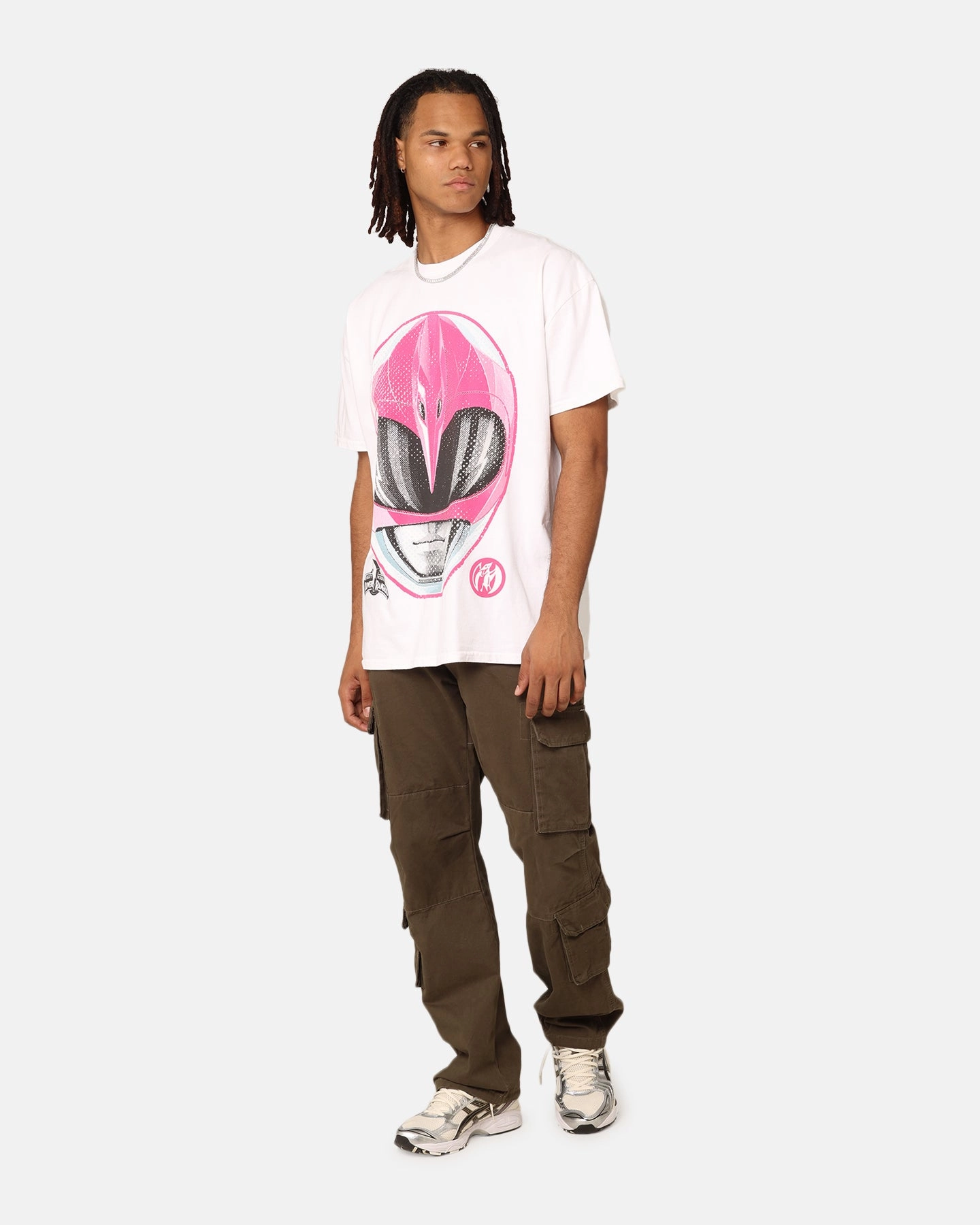 American Thrift X Power Rangers Pink Ranger Big Head Heavyweight T-Shirt White Flexible Fit Casual Day Wear