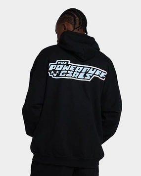 American Thrift X Powerpuff Girls Powerpuff Grid Logo Hoodie Black Weekend Comfort High - end