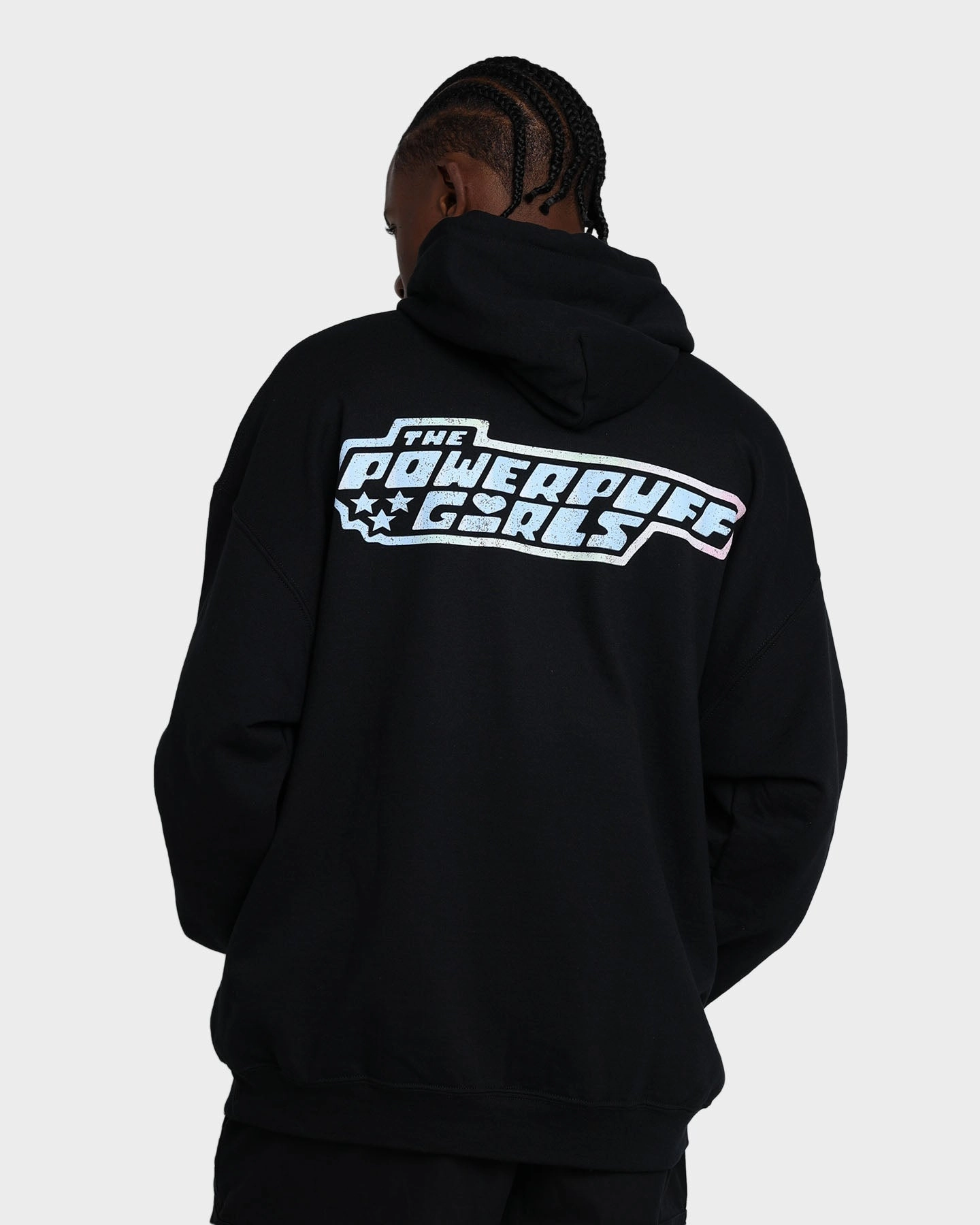 American Thrift X Powerpuff Girls Powerpuff Grid Logo Hoodie Black Weekend Comfort High - end