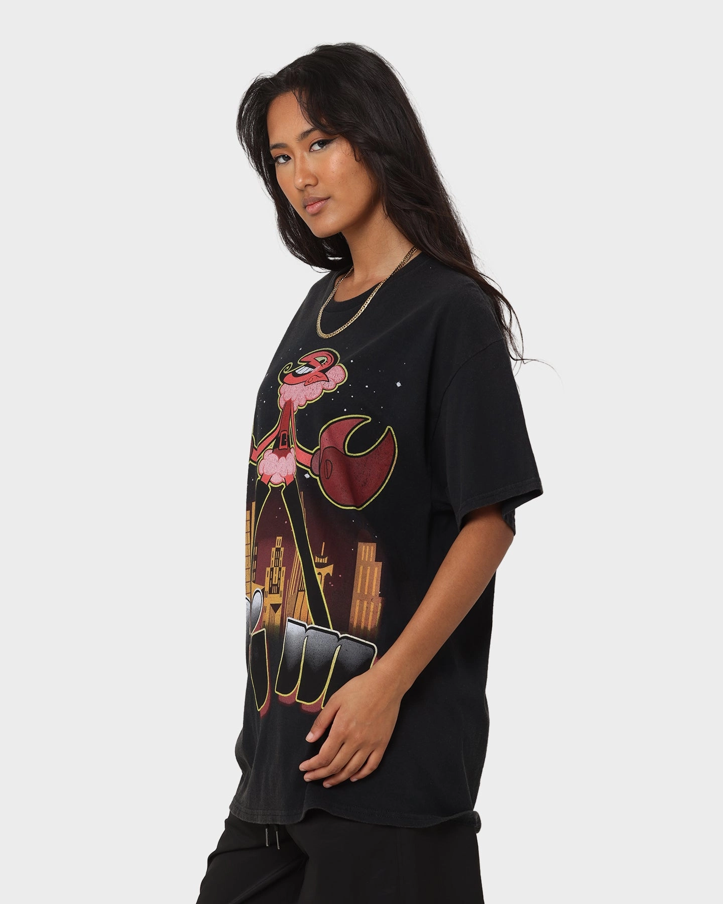 American Thrift X Powerpuff Girls Women's HIM Vintage T-Shirt Black Wash Recycled Polyester Thread