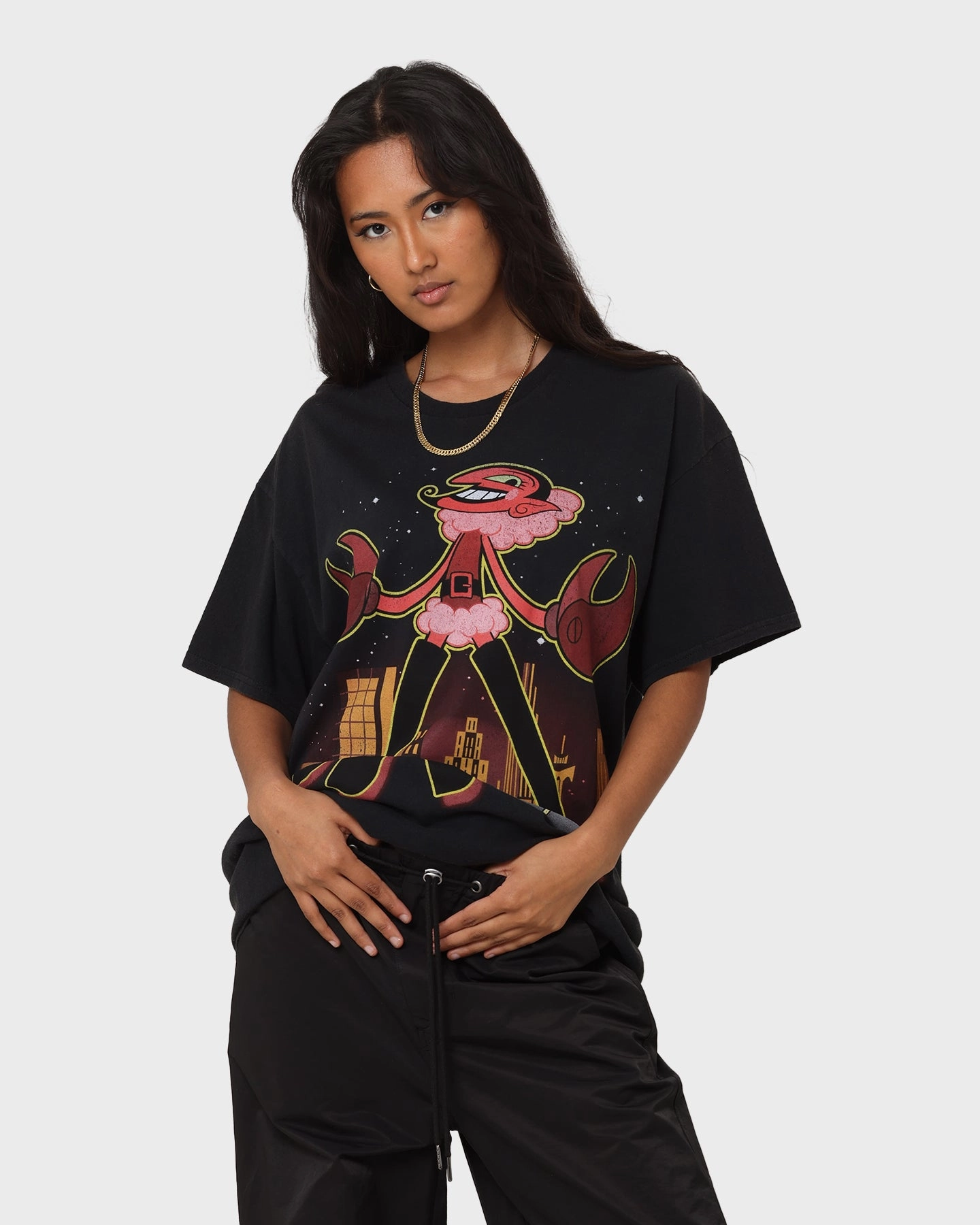 Oeko Tex Certified Durable Style American Thrift X Powerpuff Girls Women's HIM Vintage T-Shirt Black Wash