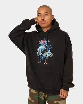 American Thrift X Robot Chicken Robot Chicken Vintage Hoodie Black Wash Double Layered Edging