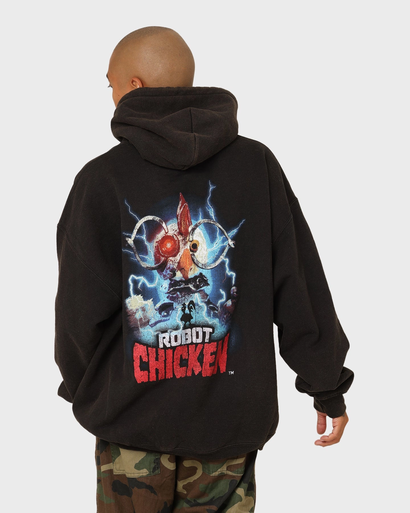 American Thrift X Robot Chicken Robot Chicken Vintage Hoodie Black Wash long sleeved monochromatic