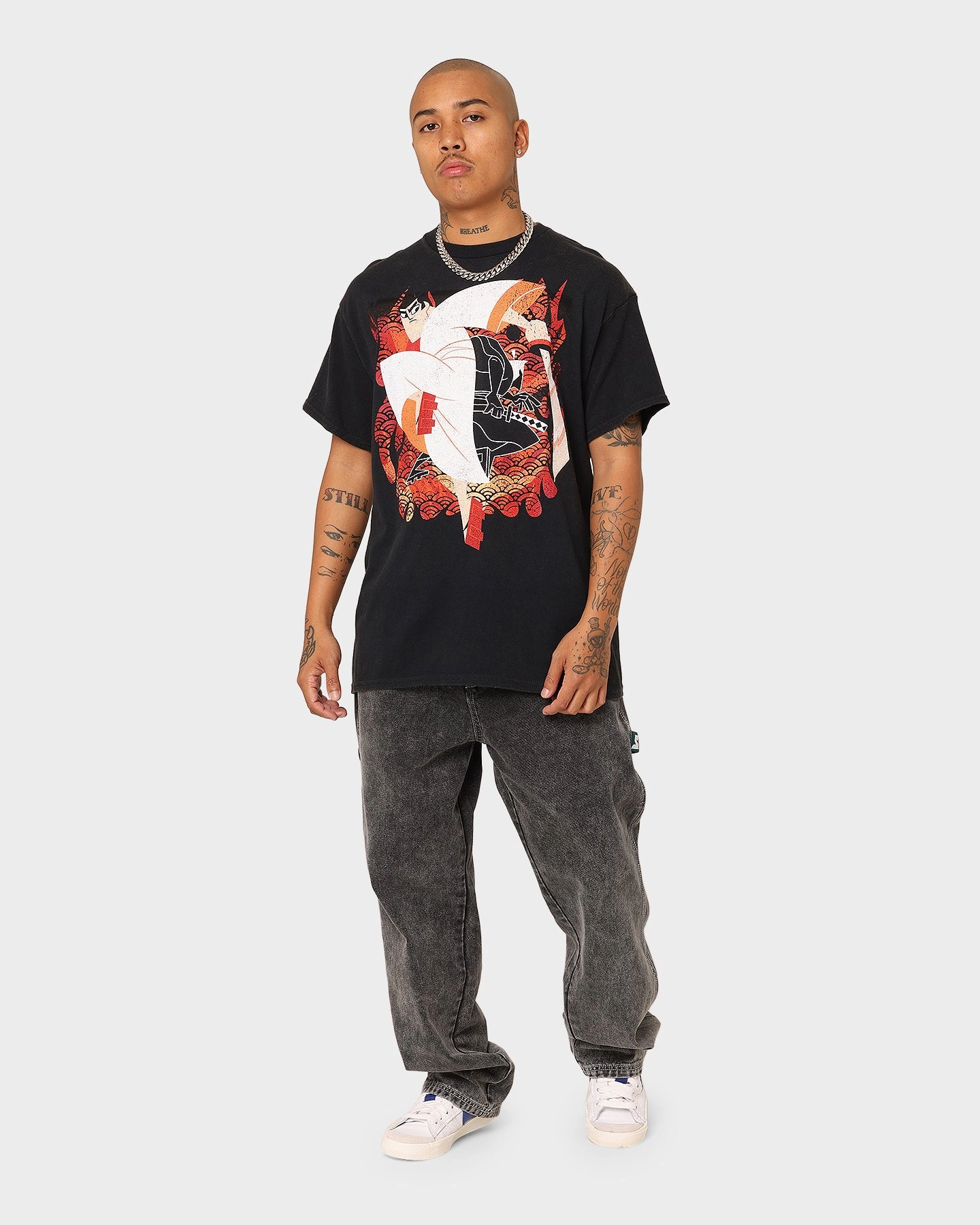 American Thrift X Samurai Jack Jack Vintage T-Shirt Black Breathable Comfort Urban Fashion
