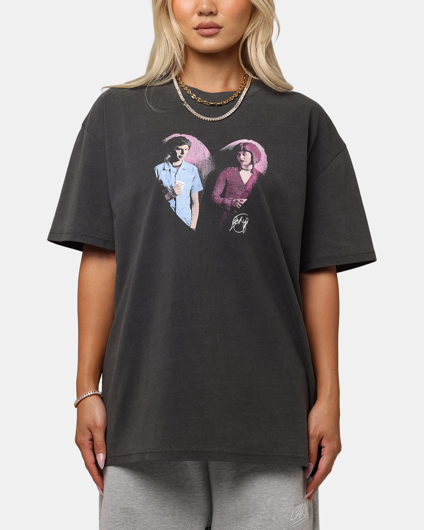 American Thrift X Scott Pilgrim Ramona & Scott Heavy T-Shirt Black Wash Airflow Ventilation Design Trendy Style