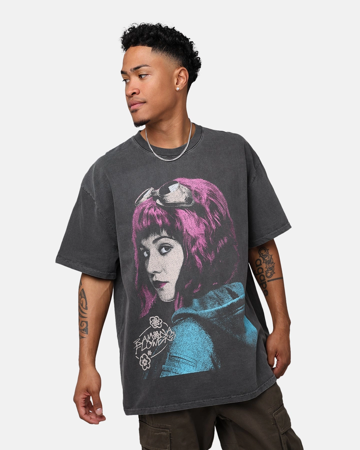 American Thrift X Scott Pilgrim Ramona Flowers Heavyweight Vintage T-Shirt Black Wash Outdoor Sports