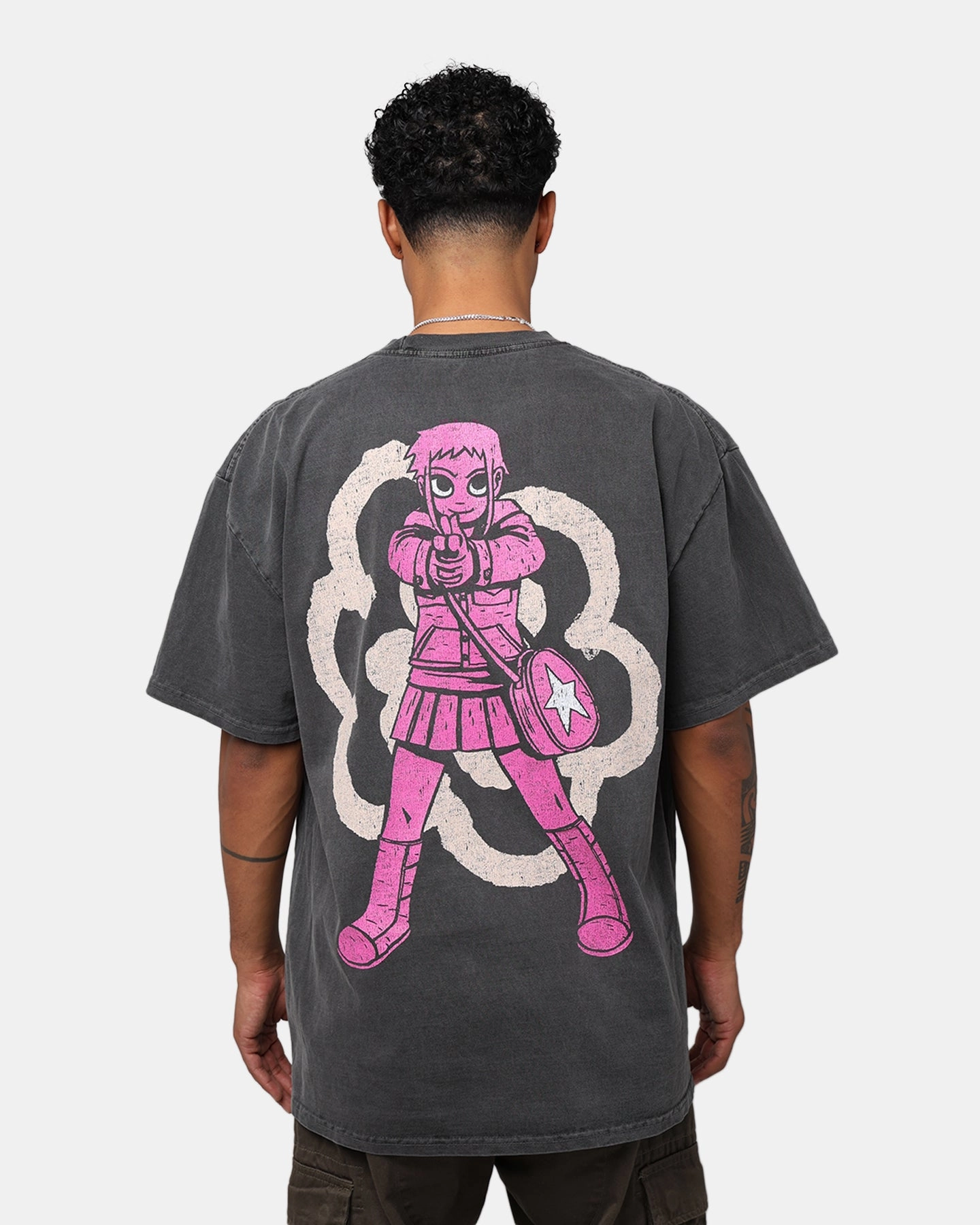 American Thrift X Scott Pilgrim Ramona Flowers Heavyweight Vintage T-Shirt Black Wash Side Vent Design Unique Design
