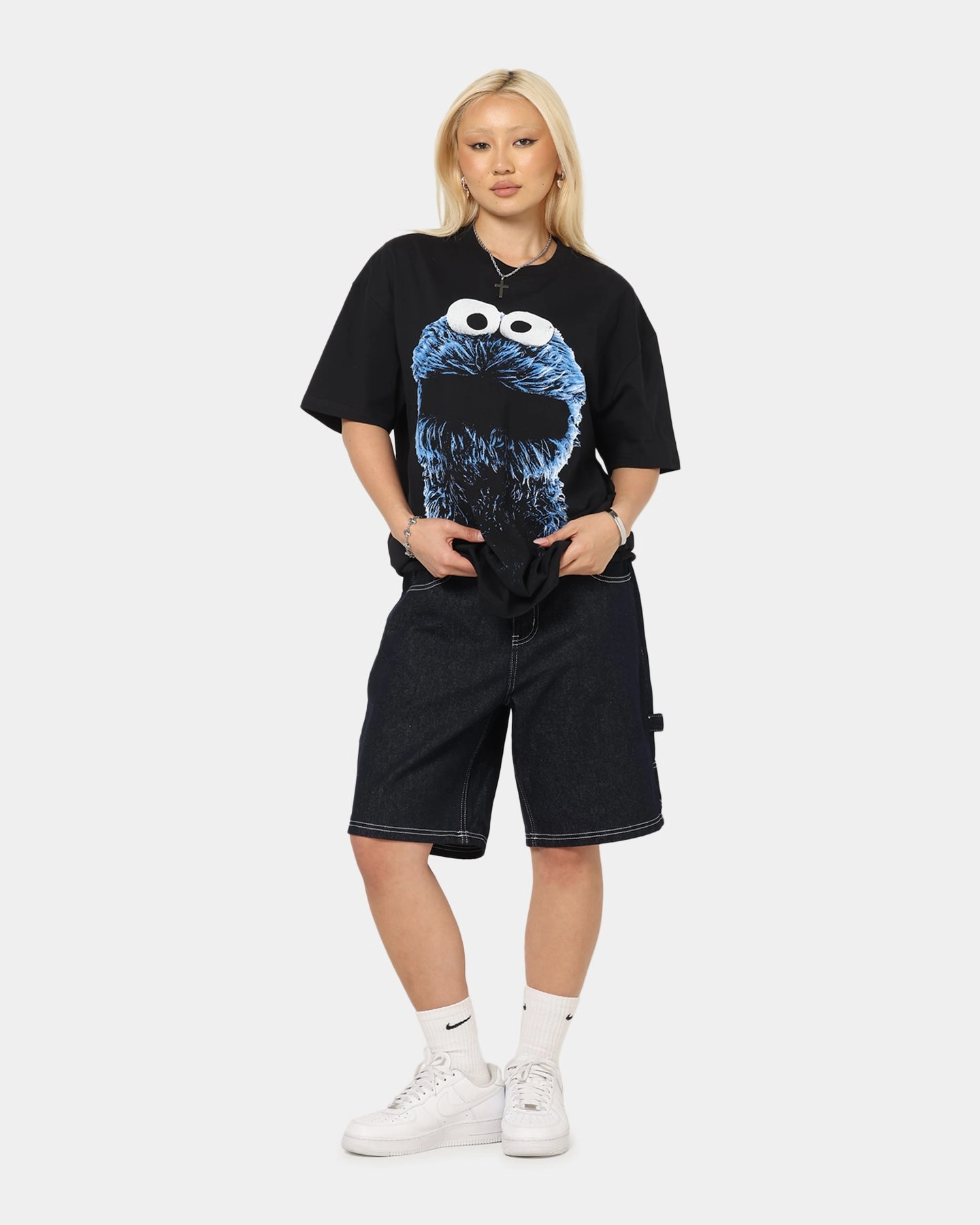 American Thrift X Sesame Street Cookie Monster Grail Heavy T-Shirt Black Anti Perspiration Lining LowImpact Manufacturing
